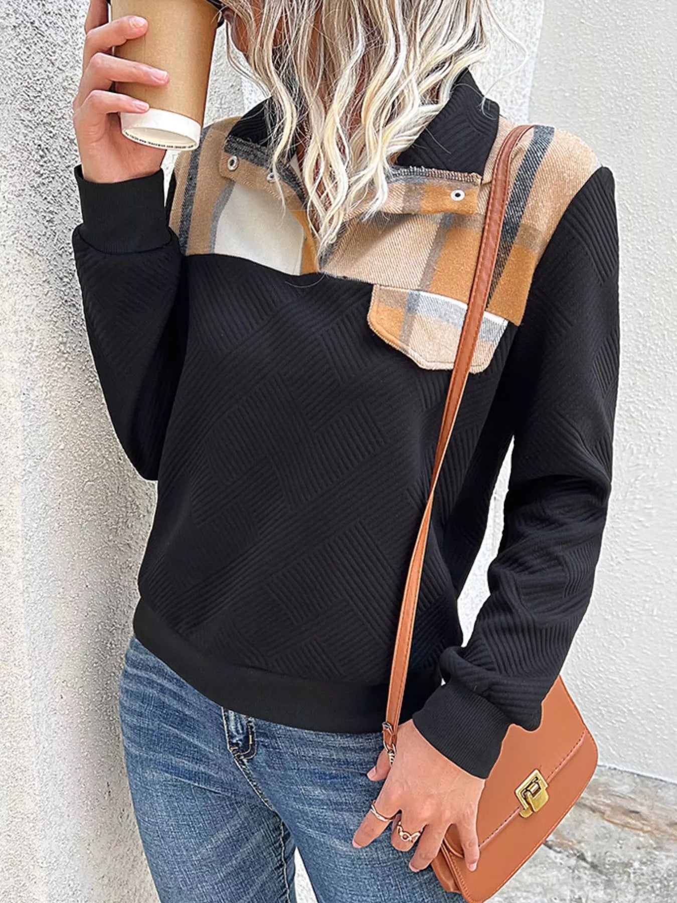 Color Block Texture Long Sleeve Sweatshirt | by atgodanddesigns