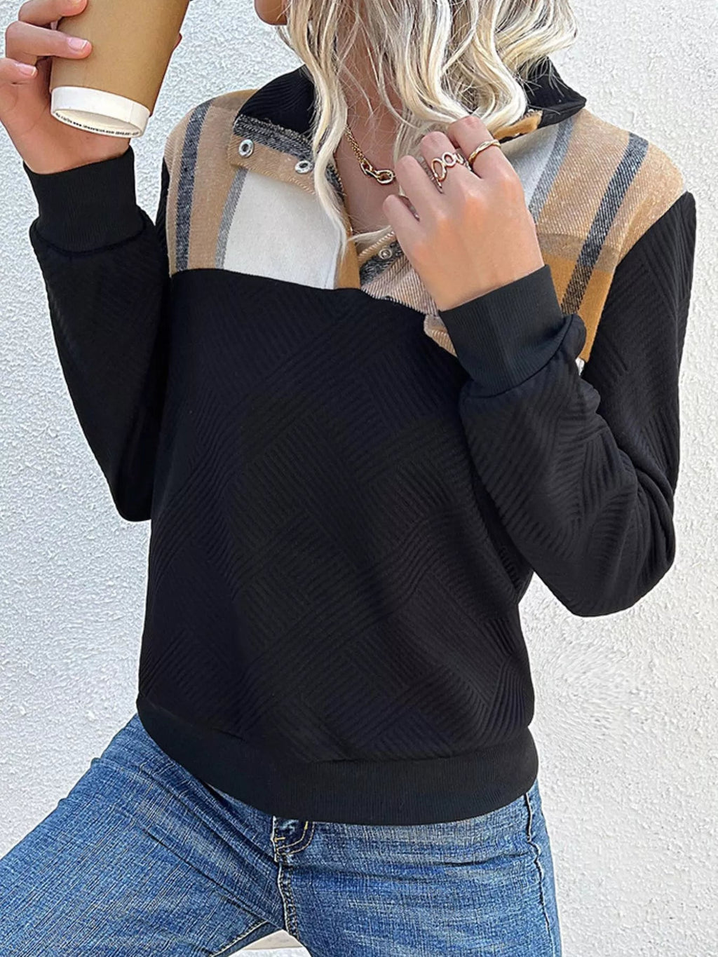 Color Block Texture Long Sleeve Sweatshirt | by atgodanddesigns