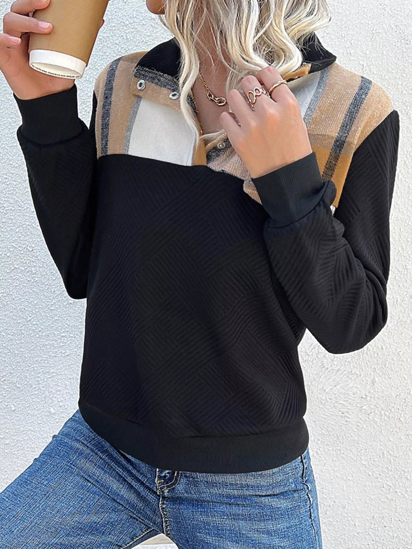 Color Block Texture Long Sleeve Sweatshirt | by atgodanddesigns