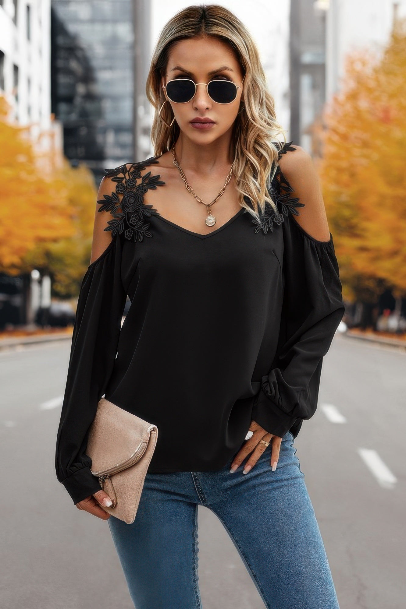 Contrast Low Back Lace Cold Shoulder Top | by atgodanddesigns