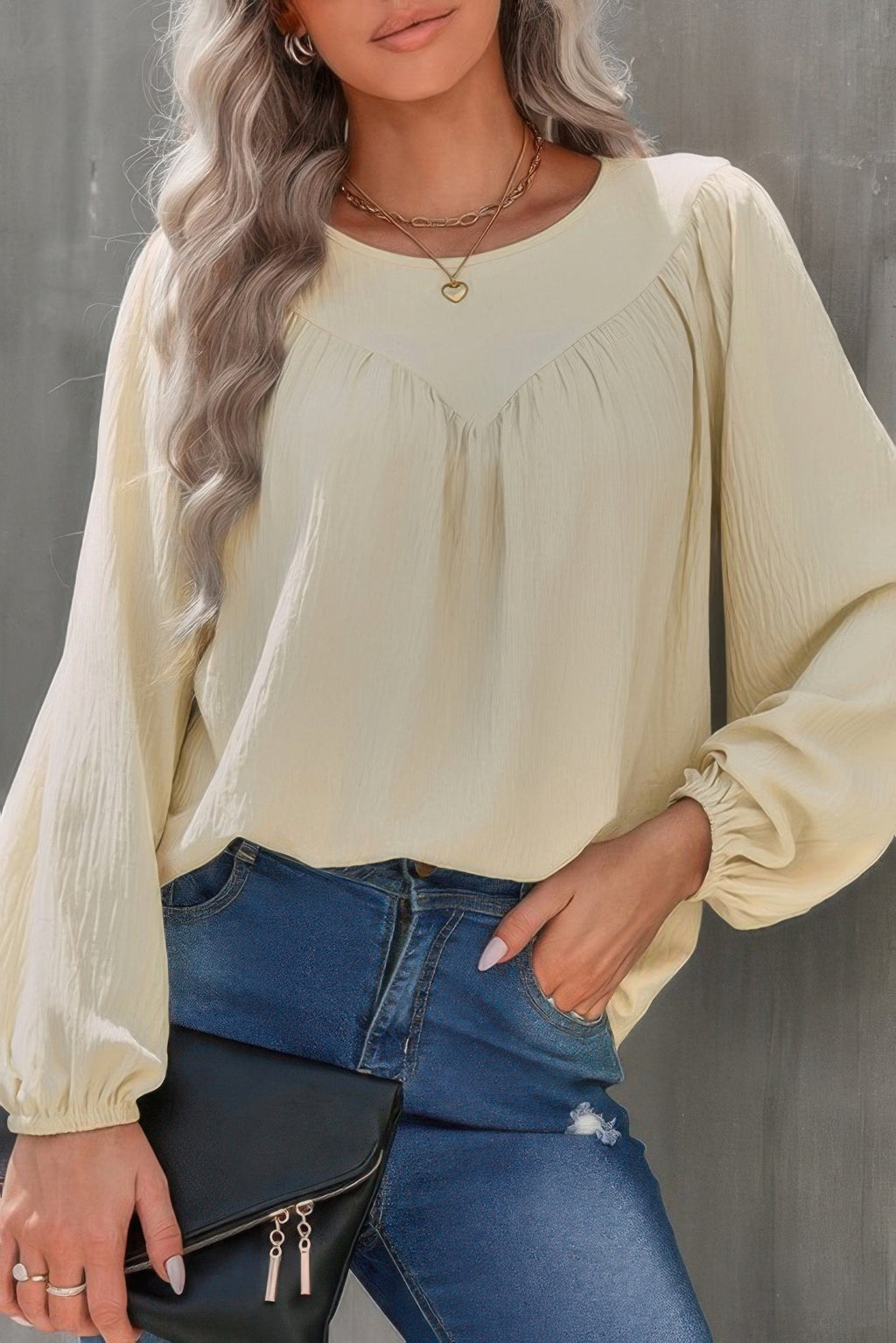 Crew Neck Solid Long Lantern Sleeve Shirt | by atgodanddesigns