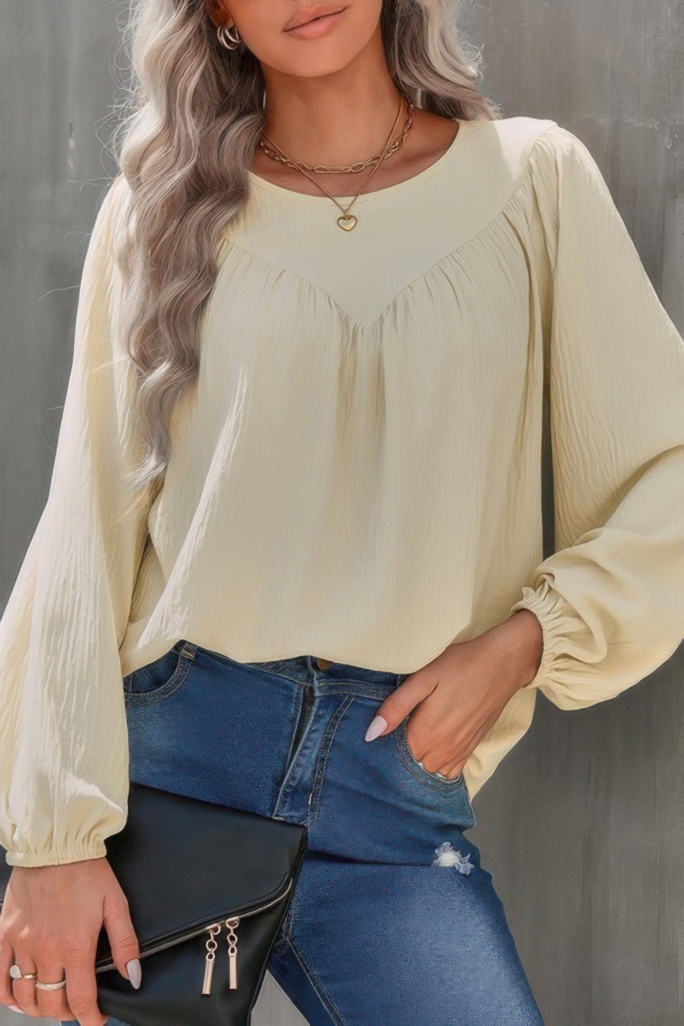 Crew Neck Solid Long Lantern Sleeve Shirt | by atgodanddesigns