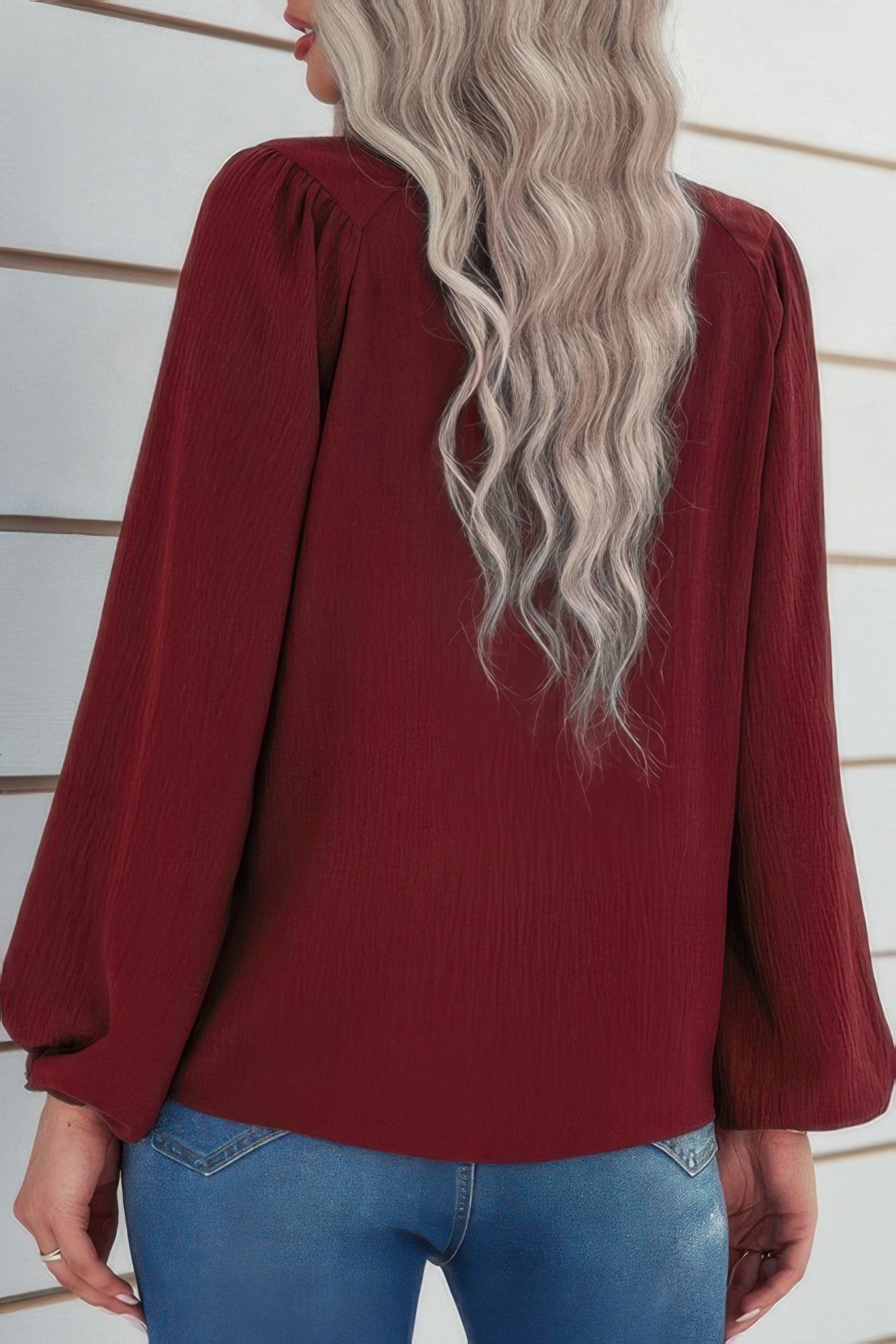 Crew Neck Solid Long Lantern Sleeve Shirt | by atgodanddesigns