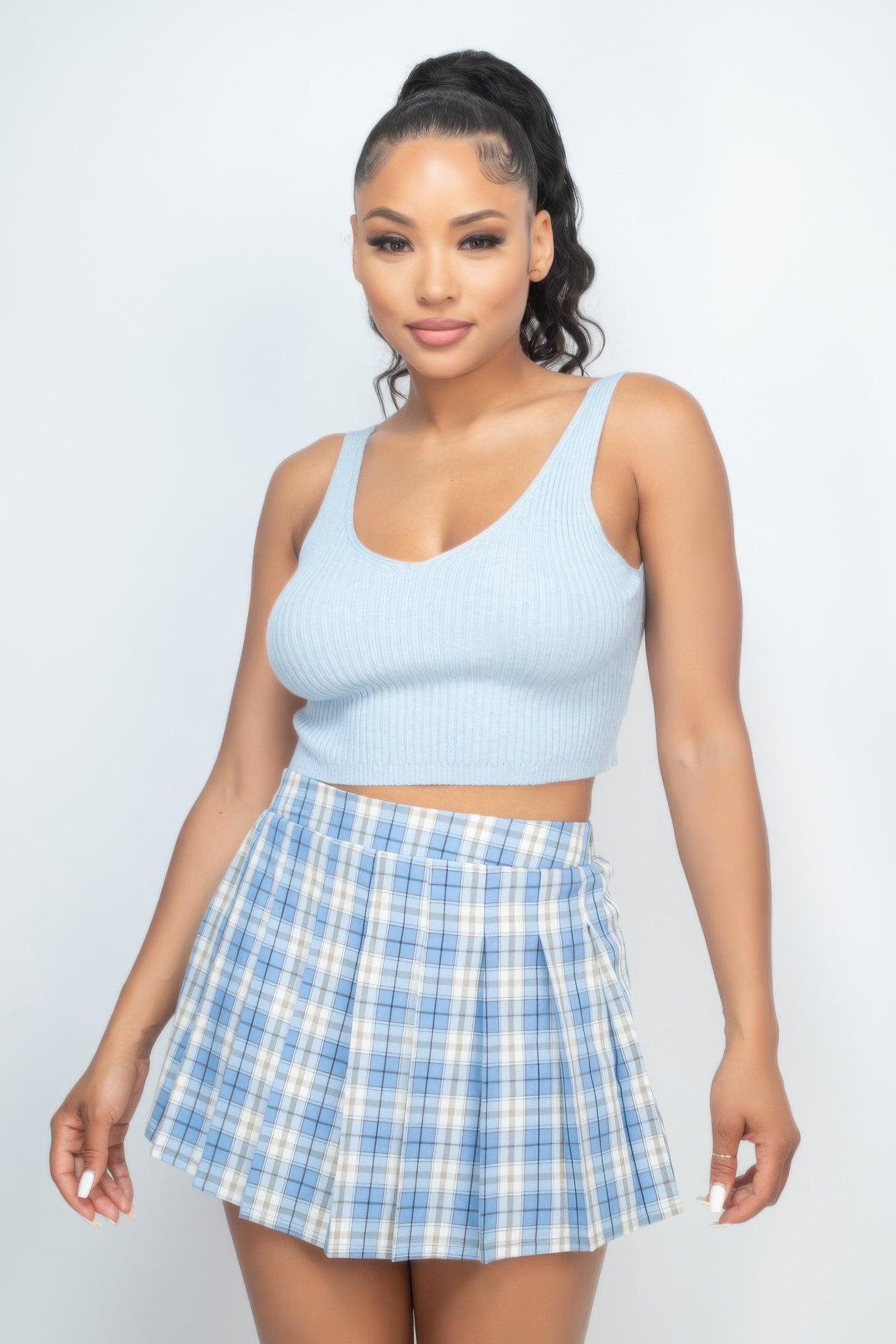 Crop Tank Top & Cardigan Sweater Set - Blue | by atgodanddesigns