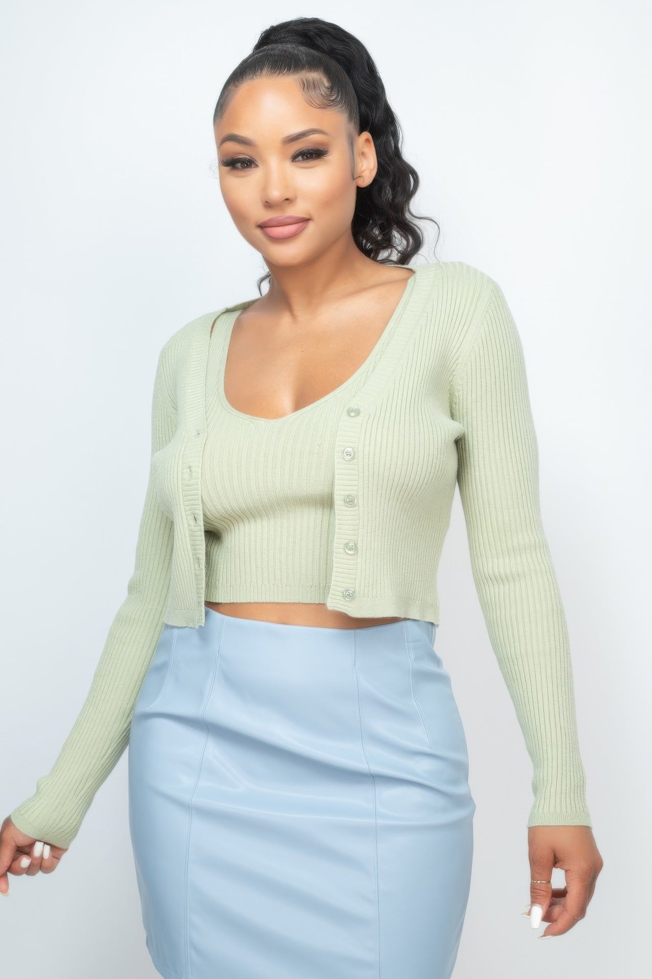 Crop Tank Top & Cardigan Sweater Set - Green | by atgodanddesigns