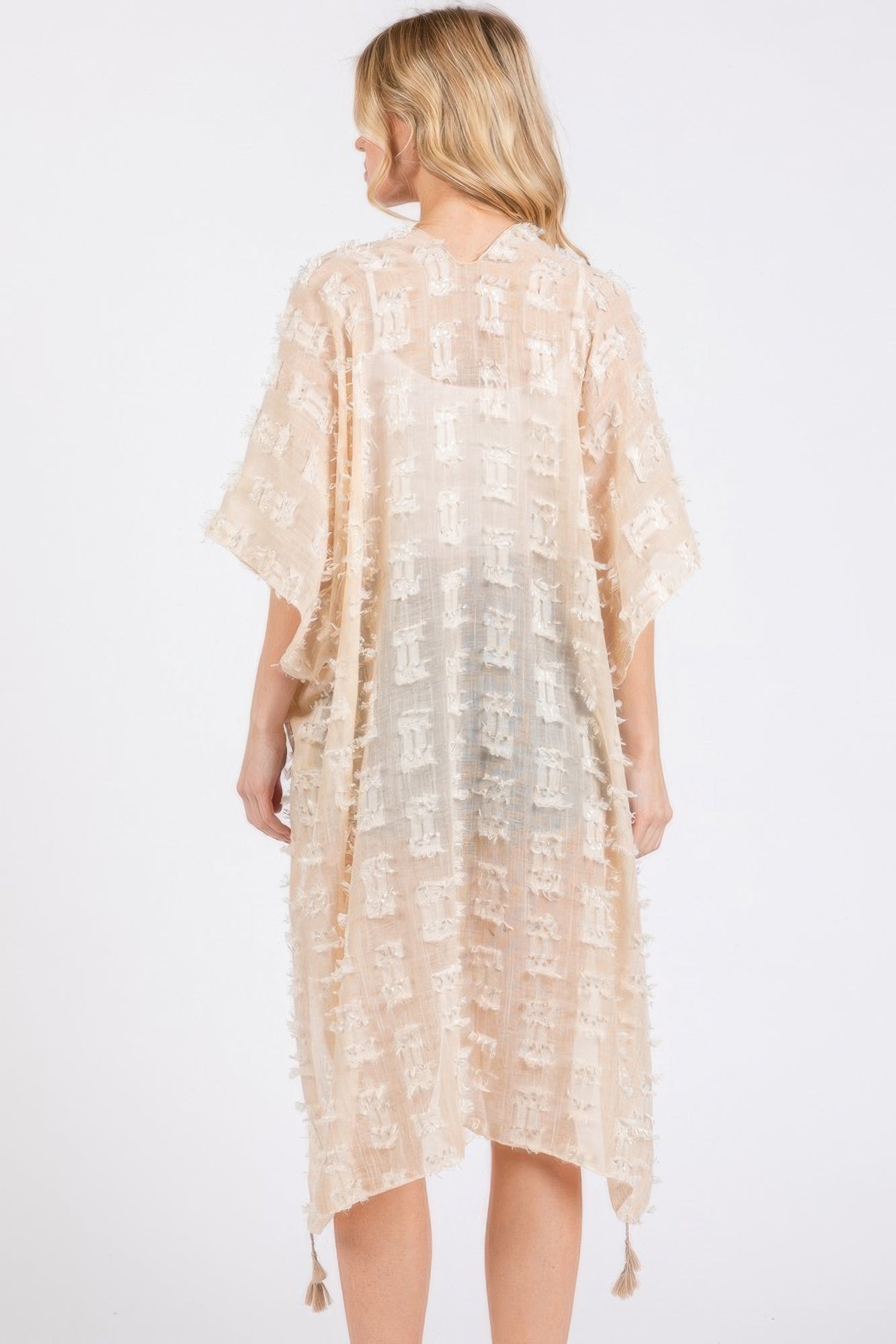 Distressed Pattern Tassel Kimono | by atgodanddesigns