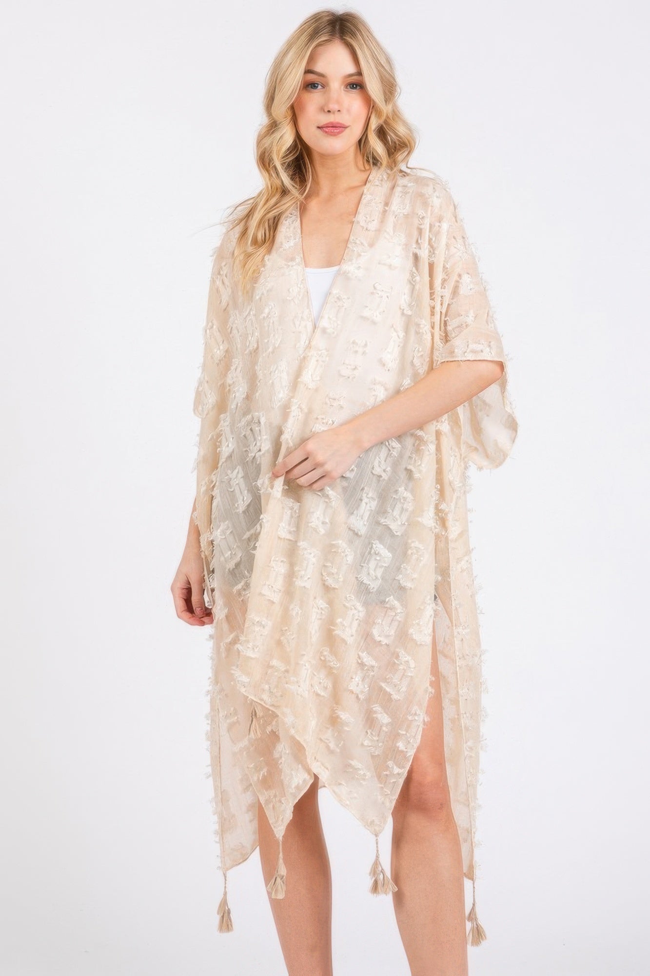 Distressed Pattern Tassel Kimono | by atgodanddesigns