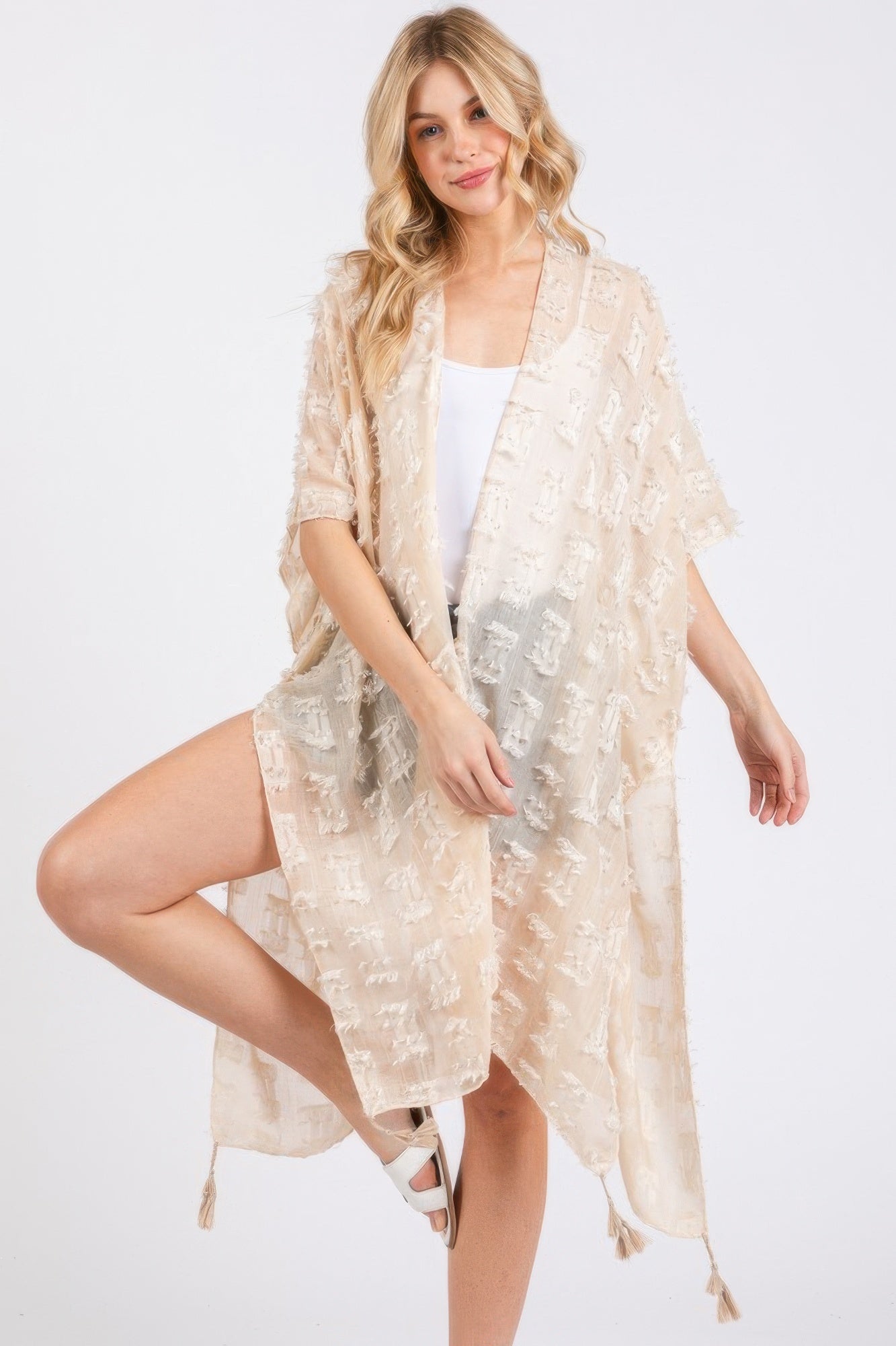 Distressed Pattern Tassel Kimono | by atgodanddesigns