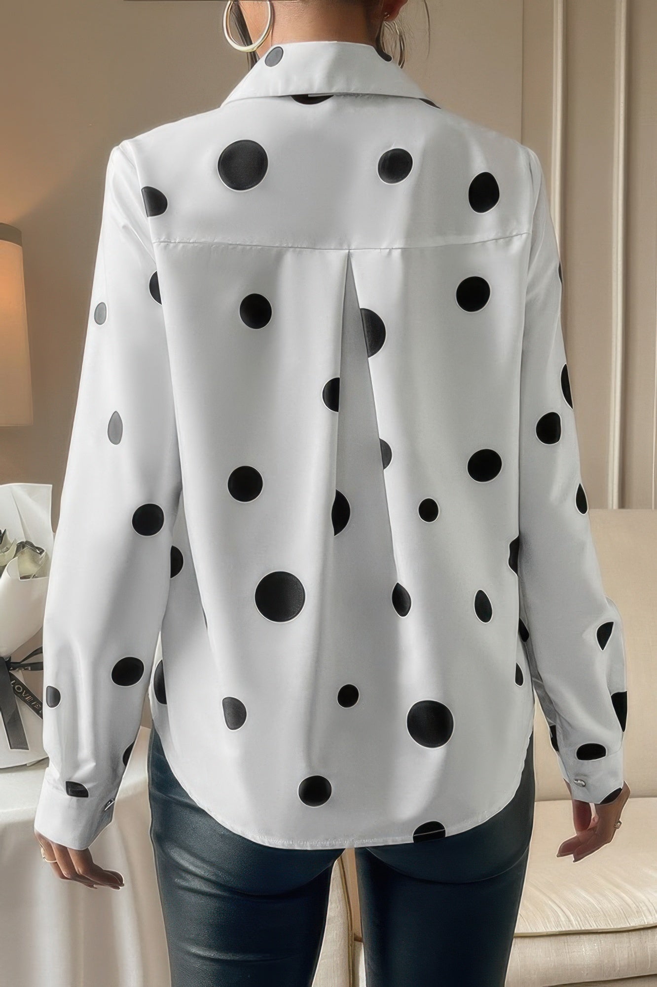 Dot Print Pocket Drop Shoulder Button Blouse | by atgodanddesigns