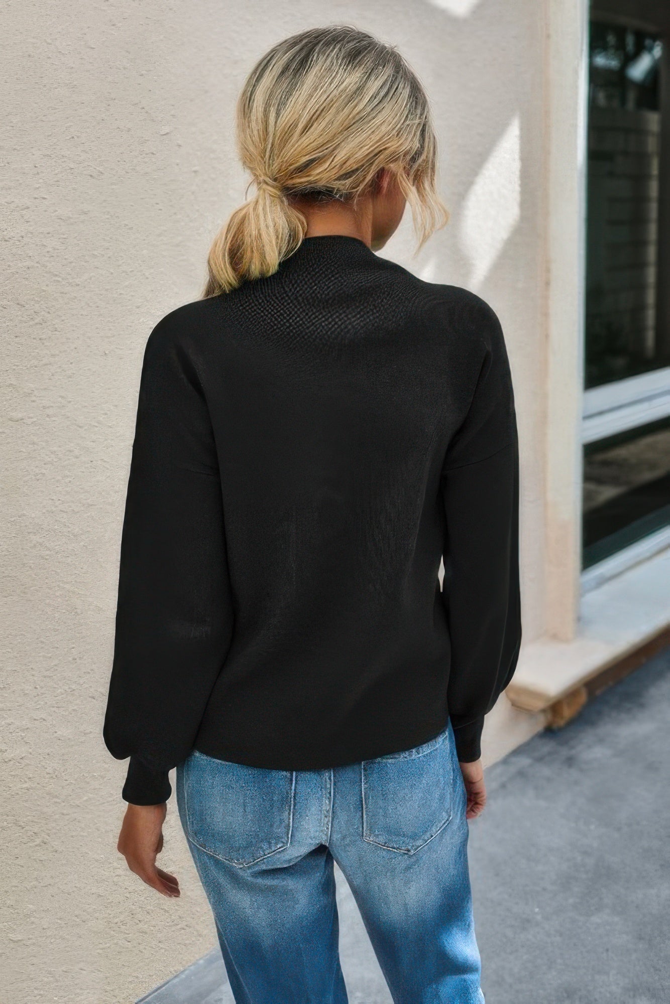 Drop Shoulder Solid Mock Neck Classic Knitted Sweater | by atgodanddesigns