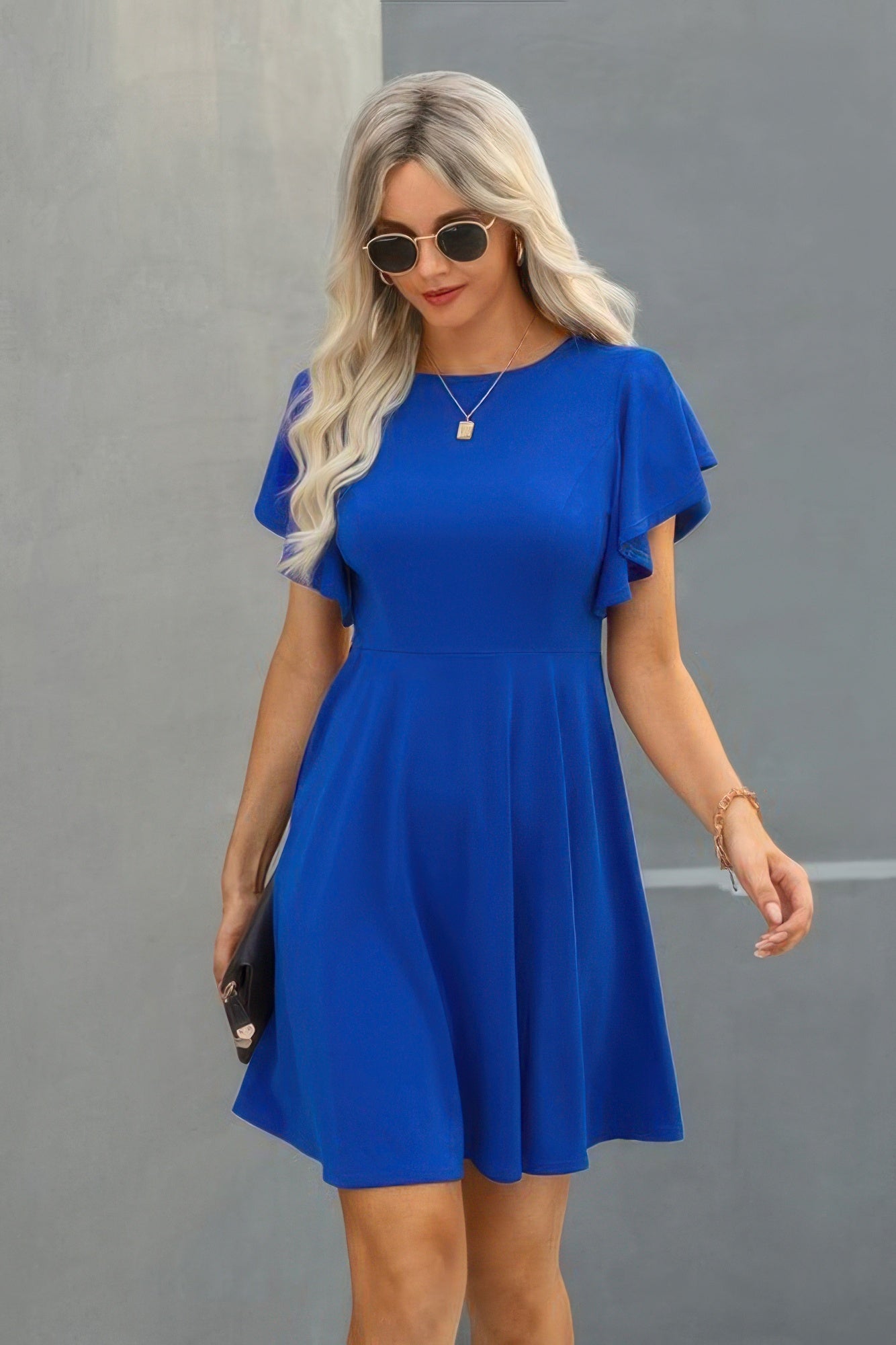 Elegant Solid Crew Neck Butterfly Sleeve Slim Dress | by atgodanddesigns