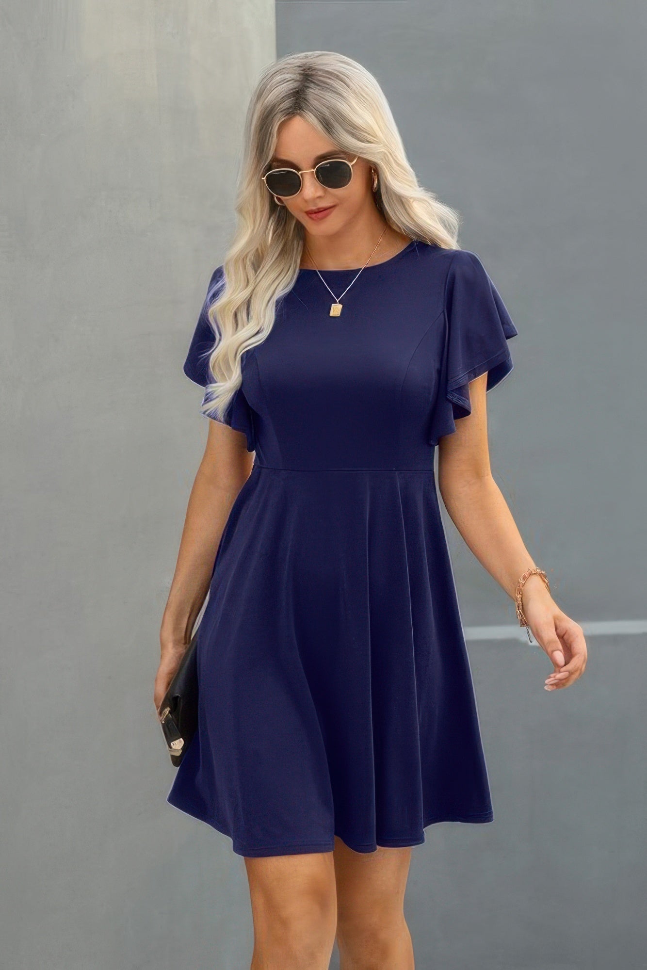 Elegant Solid Crew Neck Butterfly Sleeve Slim Dress | by atgodanddesigns