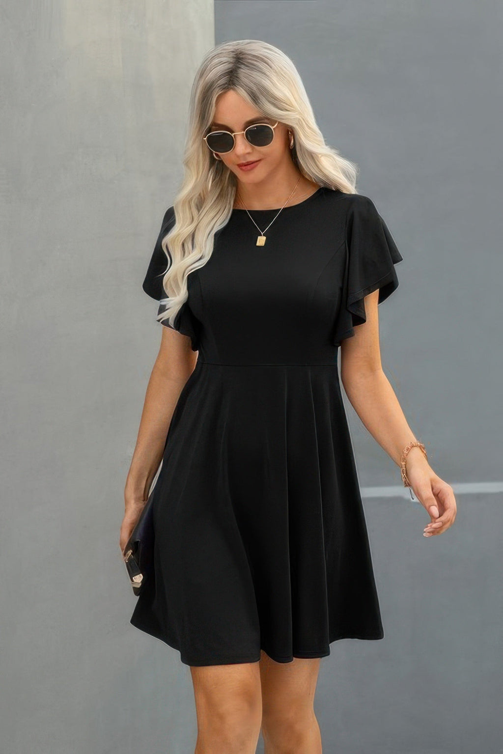 Elegant Solid Crew Neck Butterfly Sleeve Slim Dress | by atgodanddesigns