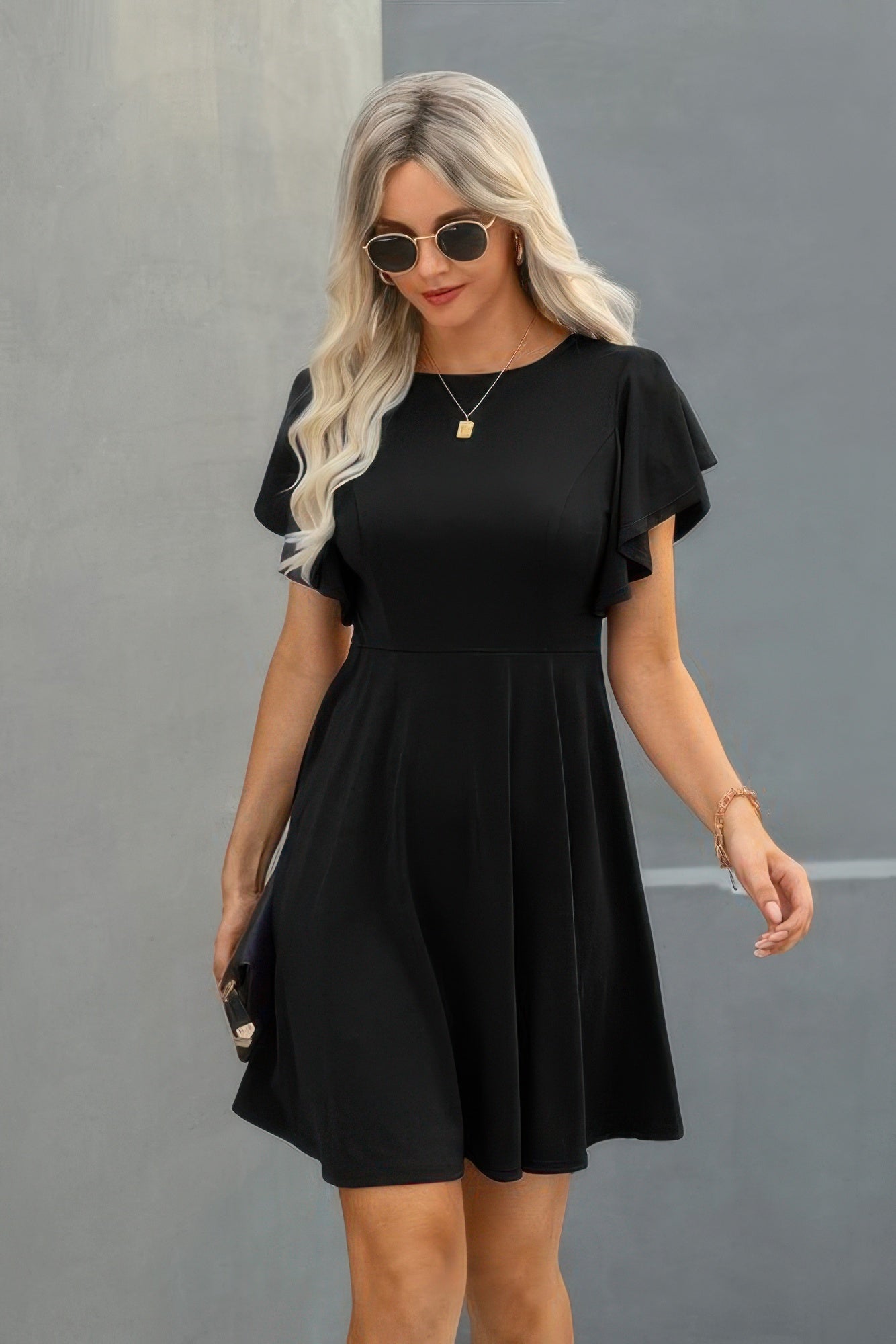 Elegant Solid Crew Neck Butterfly Sleeve Slim Dress | by atgodanddesigns