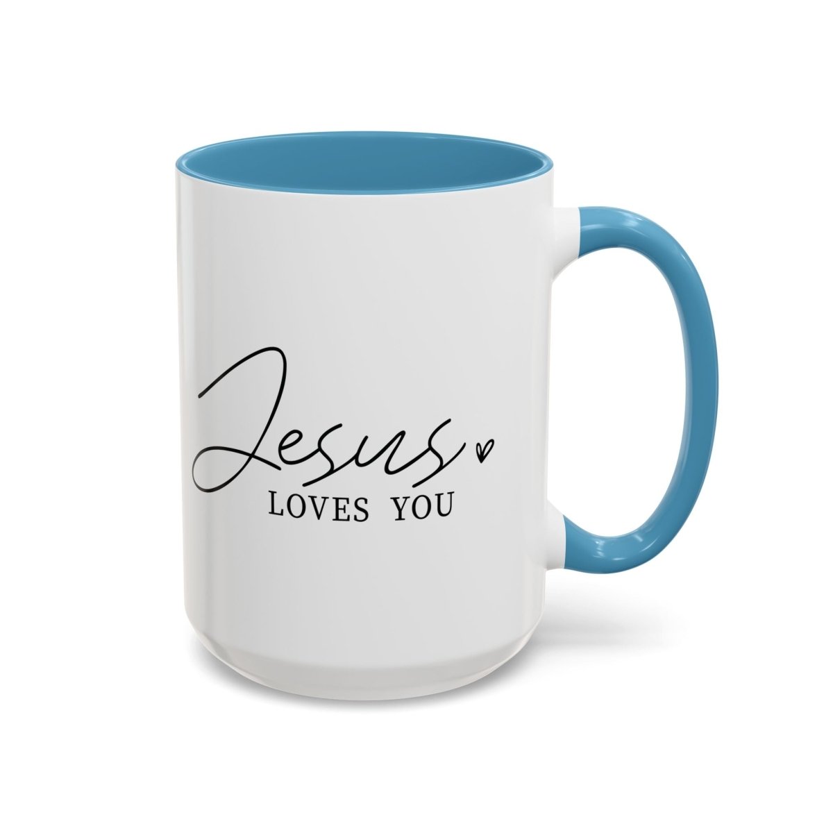 Faith Based Accent Coffee Mug (11oz, 15oz) - Jesus Loves you | Mug by atgodanddesigns
