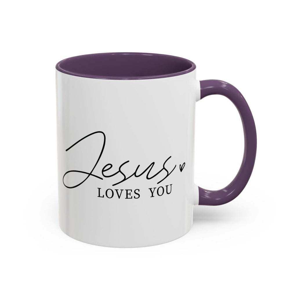 Faith Based Accent Coffee Mug (11oz, 15oz) - Jesus Loves you | Mug by atgodanddesigns