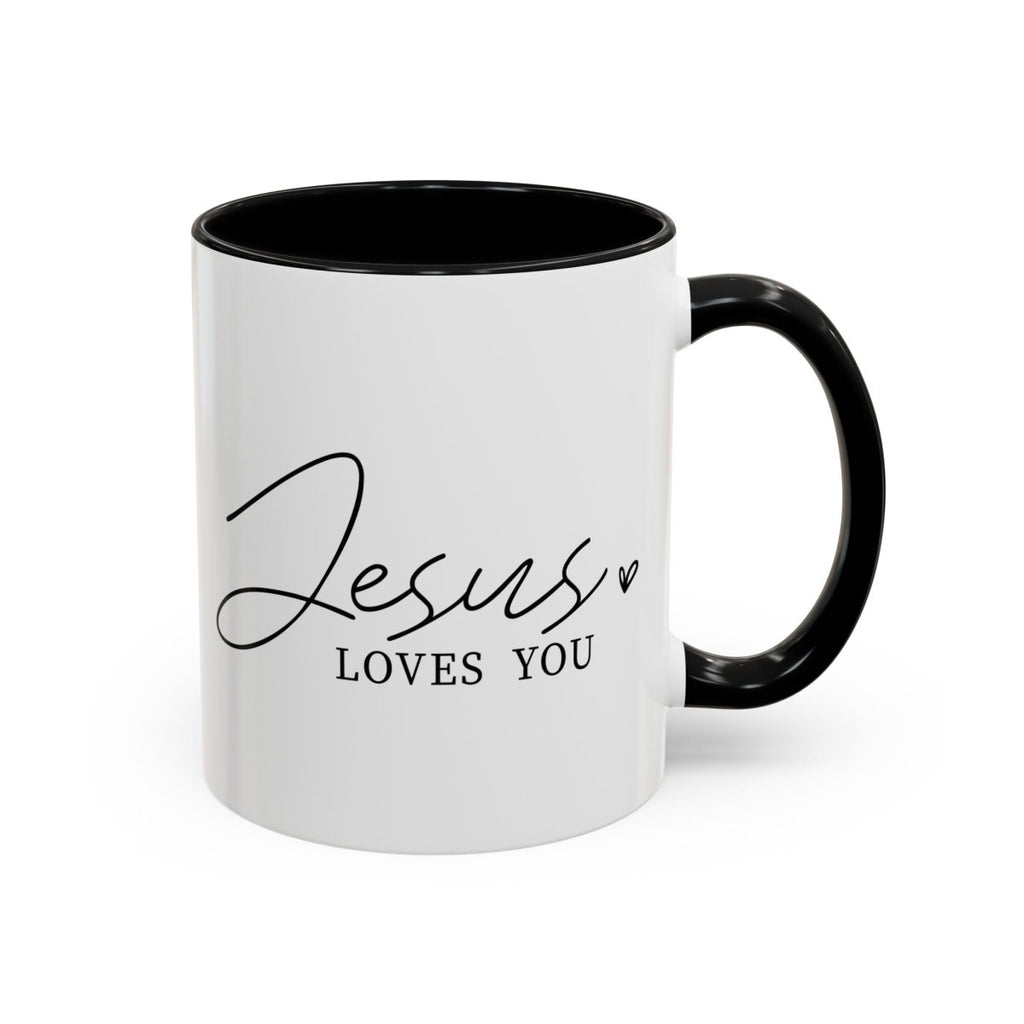 Faith Based Accent Coffee Mug (11oz, 15oz) - Jesus Loves you | Mug by atgodanddesigns