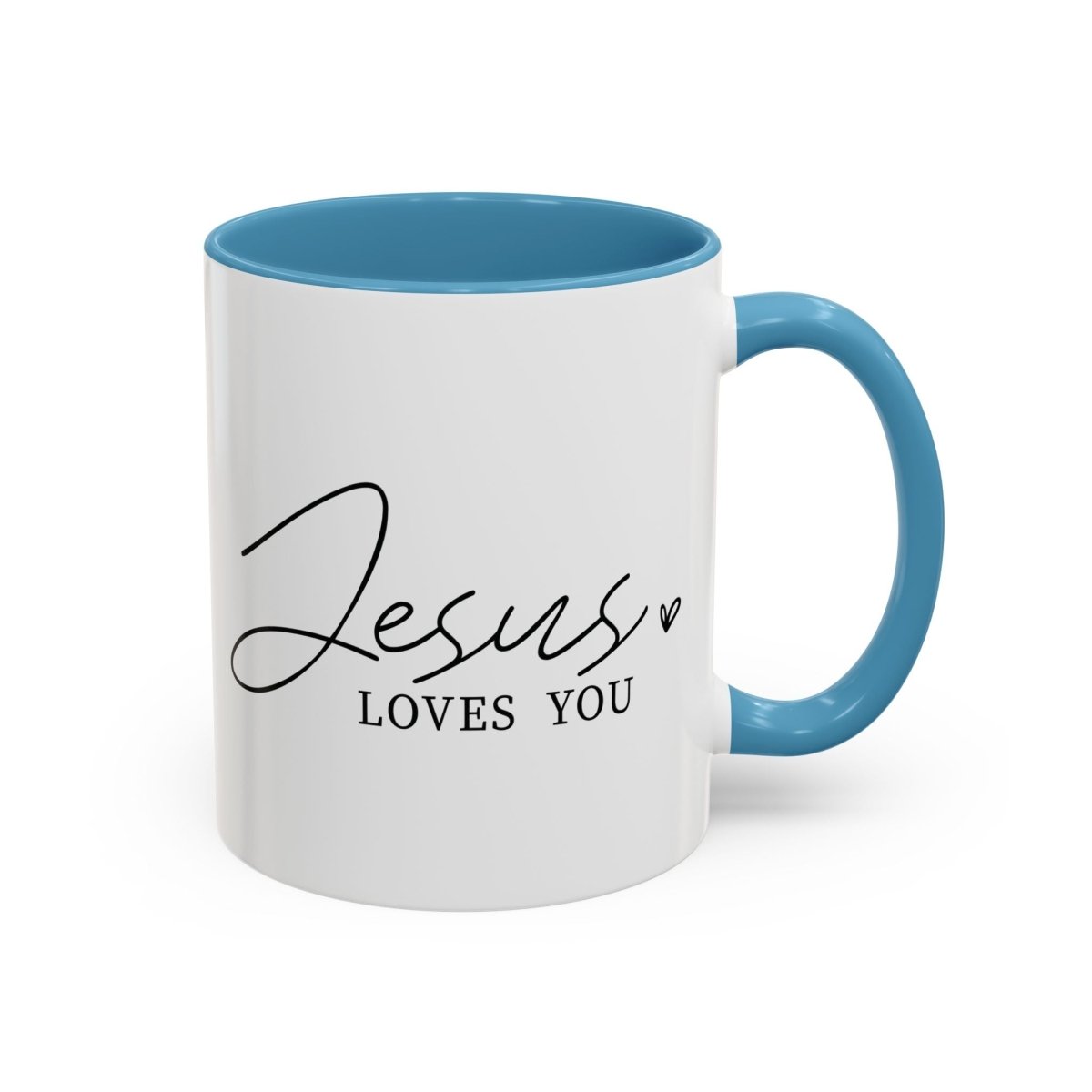 Faith Based Accent Coffee Mug (11oz, 15oz) - Jesus Loves you | Mug by atgodanddesigns