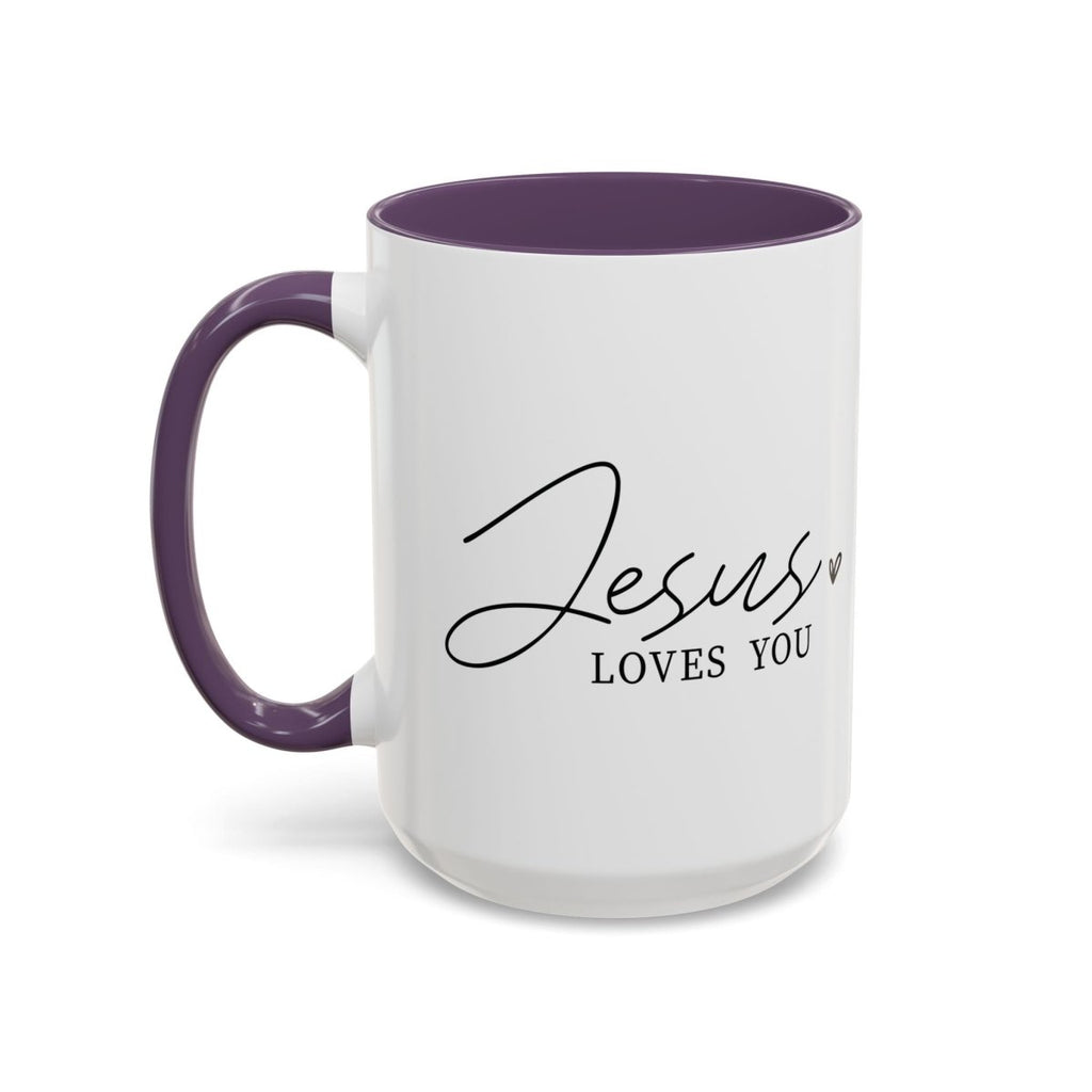 Faith Based Accent Coffee Mug (11oz, 15oz) - Jesus Loves you | Mug by atgodanddesigns