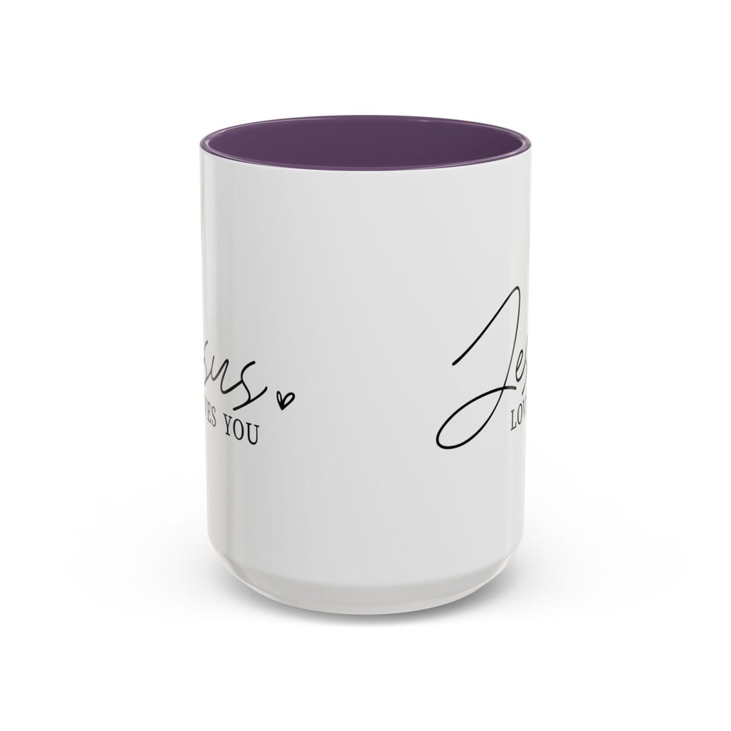 Faith Based Accent Coffee Mug (11oz, 15oz) - Jesus Loves you | Mug by atgodanddesigns