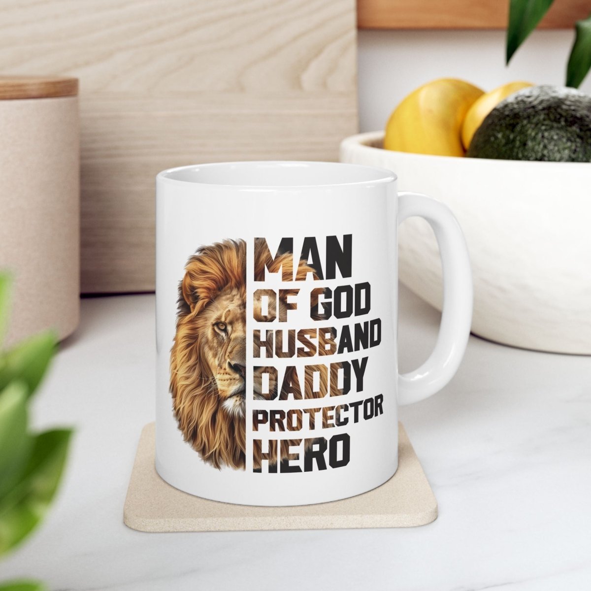 Faith Based Ceramic Mug (11oz, 15oz) - Man Of God, Husband, Daddy, Protector, Hero | Mug by atgodanddesigns