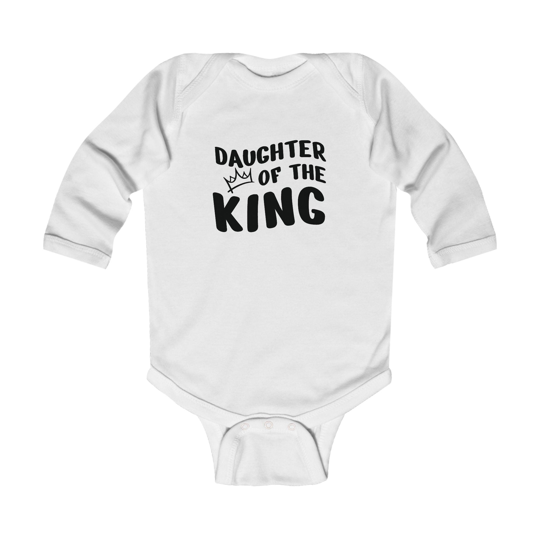 Faith Based Infant Girls Long Sleeve Onesie - Daughter Of The King | Kids clothes by atgodanddesigns