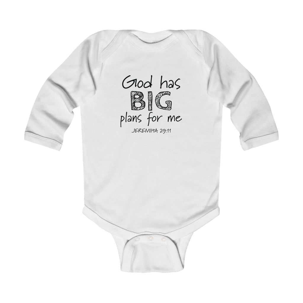 Faith Based Infant Long Sleeve Onesie - God Has Big Plans For Me | Kids clothes by atgodanddesigns