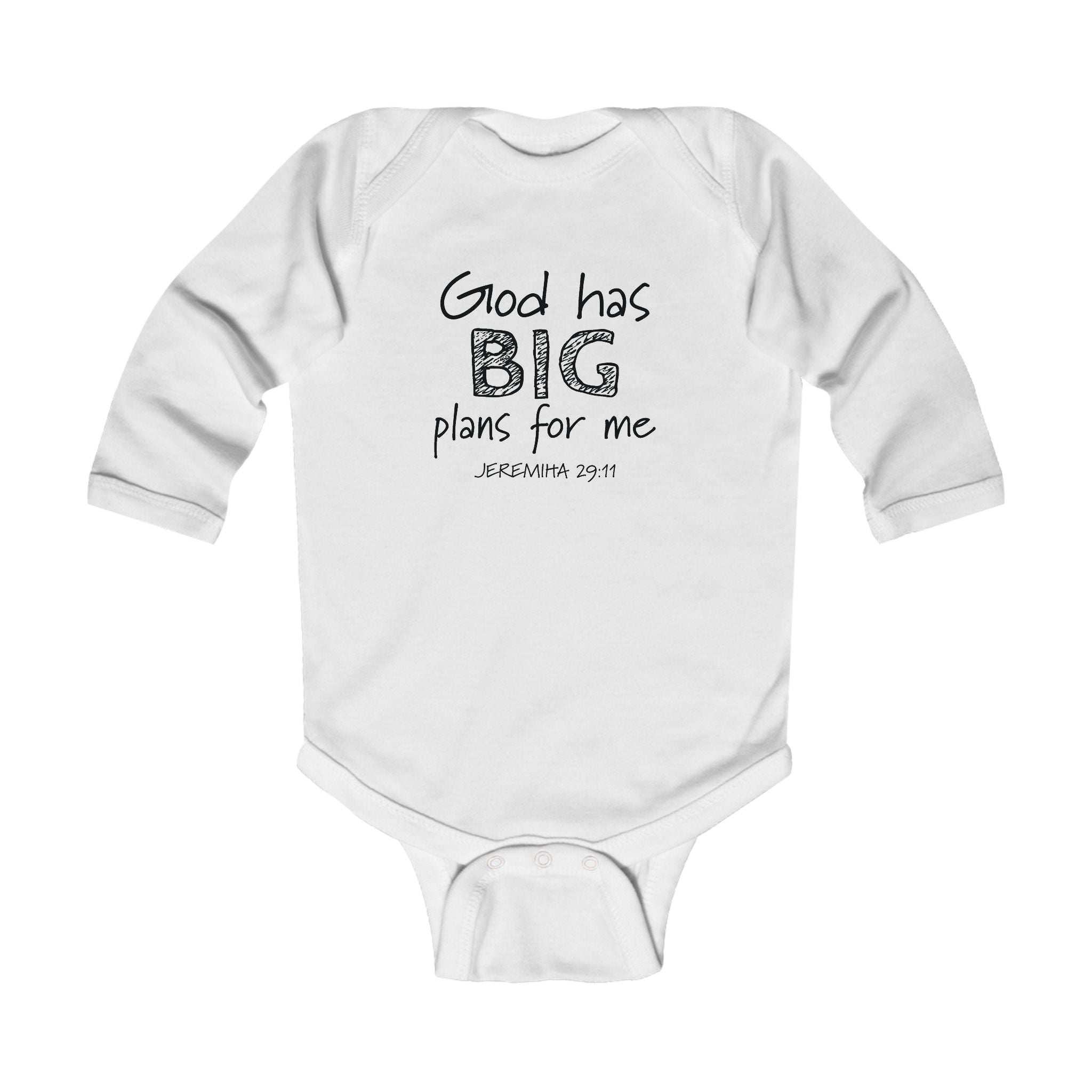 Faith Based Infant Long Sleeve Onesie - God Has Big Plans For Me | Kids clothes by atgodanddesigns