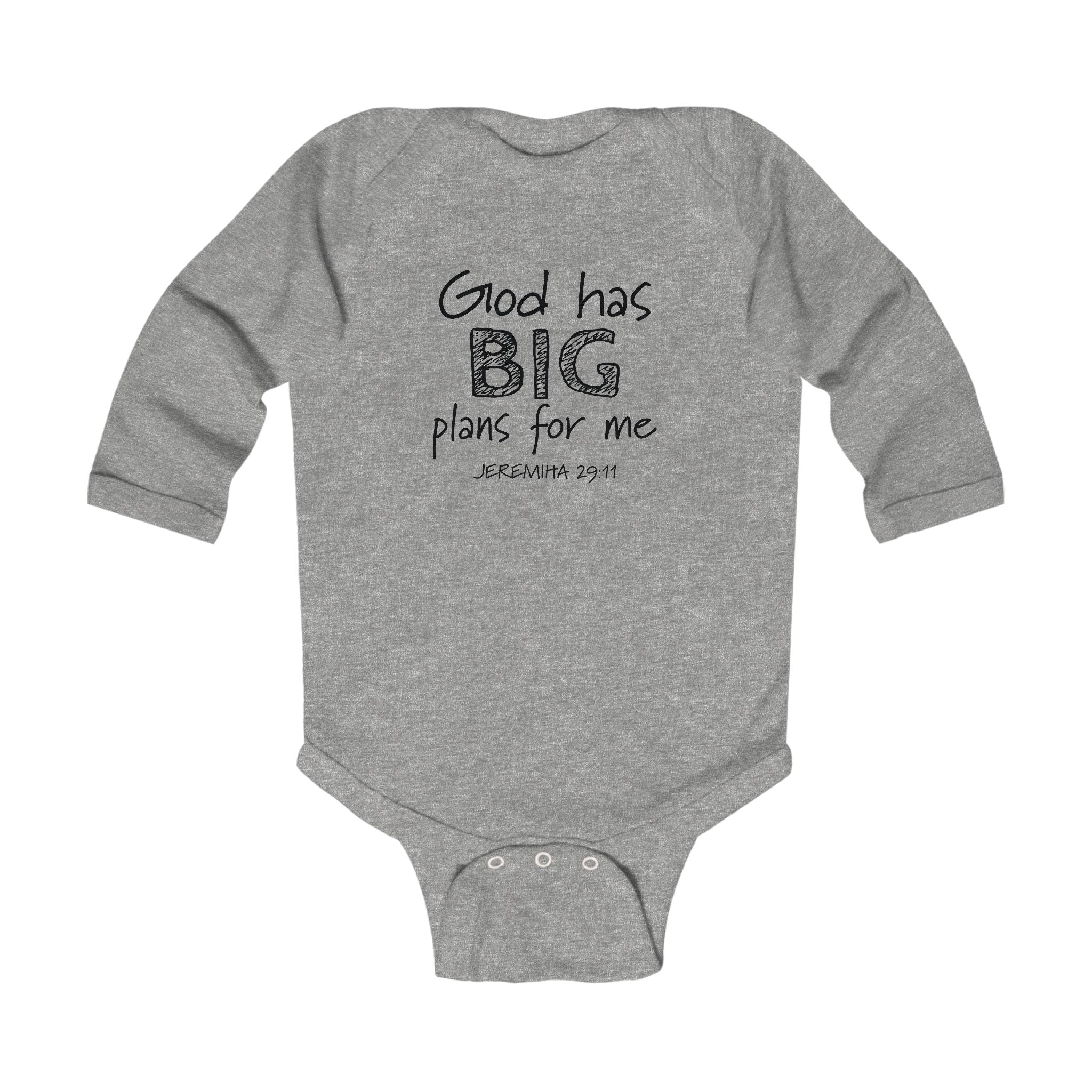 Faith Based Infant Long Sleeve Onesie - God Has Big Plans For Me | Kids clothes by atgodanddesigns