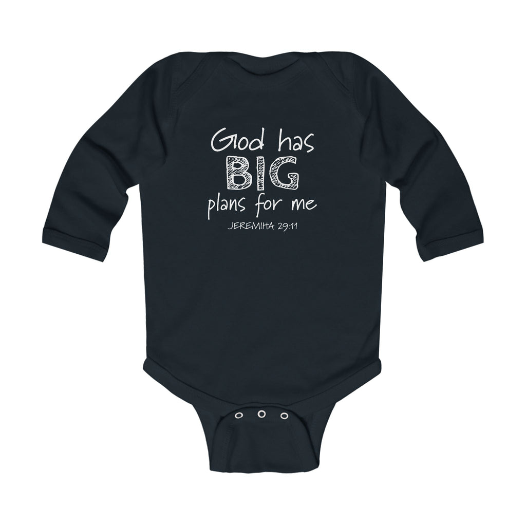 Faith Based Infant Long Sleeve Onesie - God Has Big Plans For Me | Kids clothes by atgodanddesigns