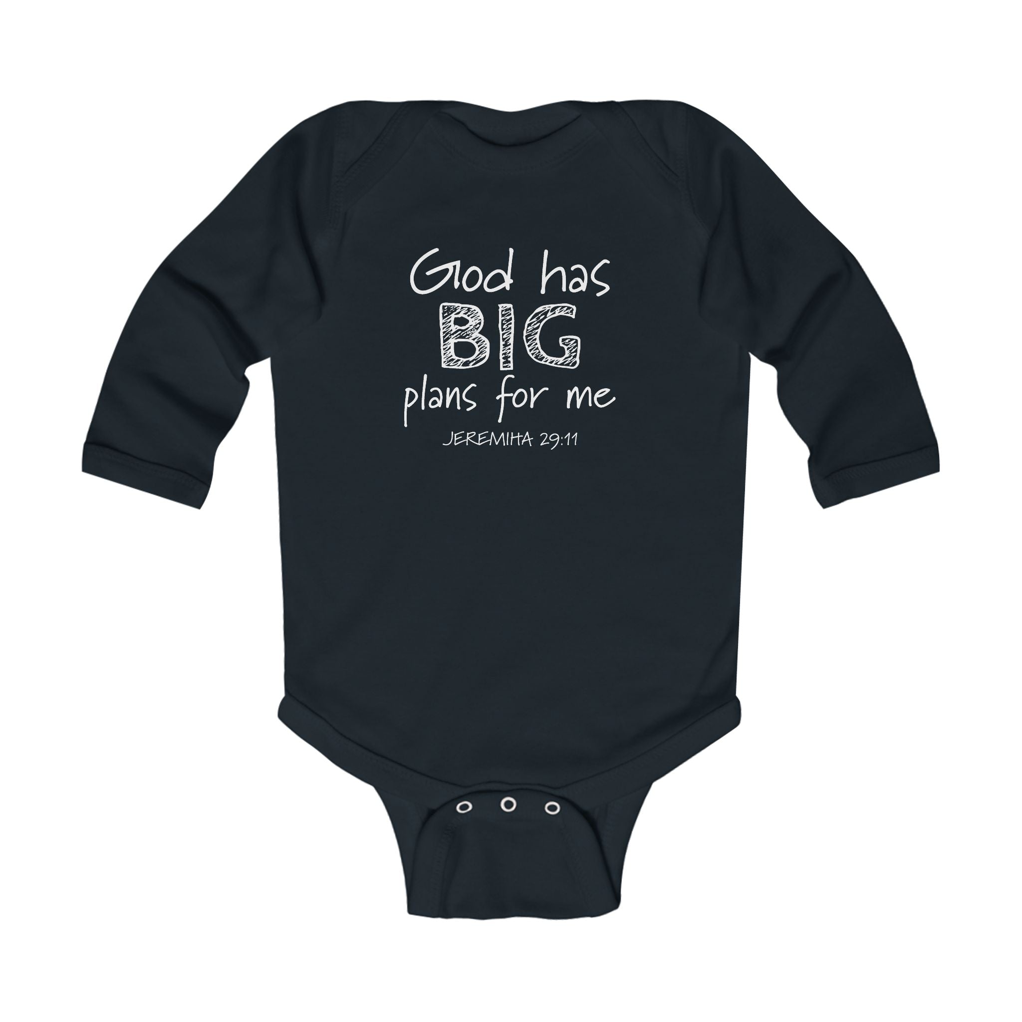 Faith Based Infant Long Sleeve Onesie - God Has Big Plans For Me | Kids clothes by atgodanddesigns