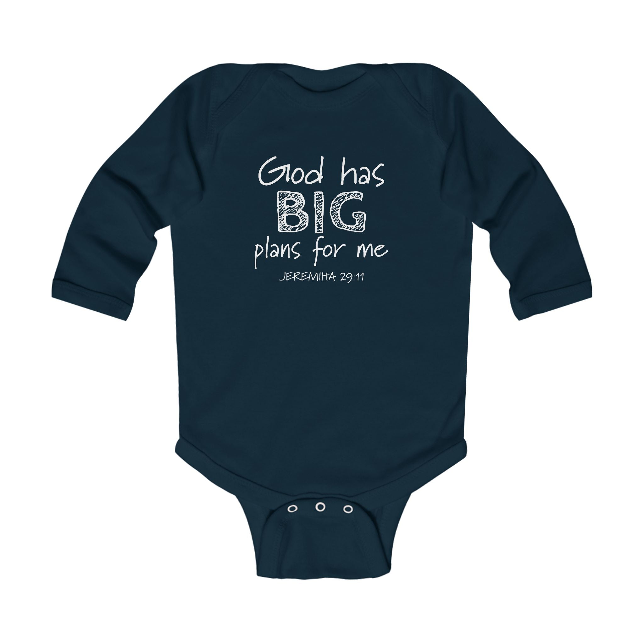 Faith Based Infant Long Sleeve Onesie - God Has Big Plans For Me | Kids clothes by atgodanddesigns