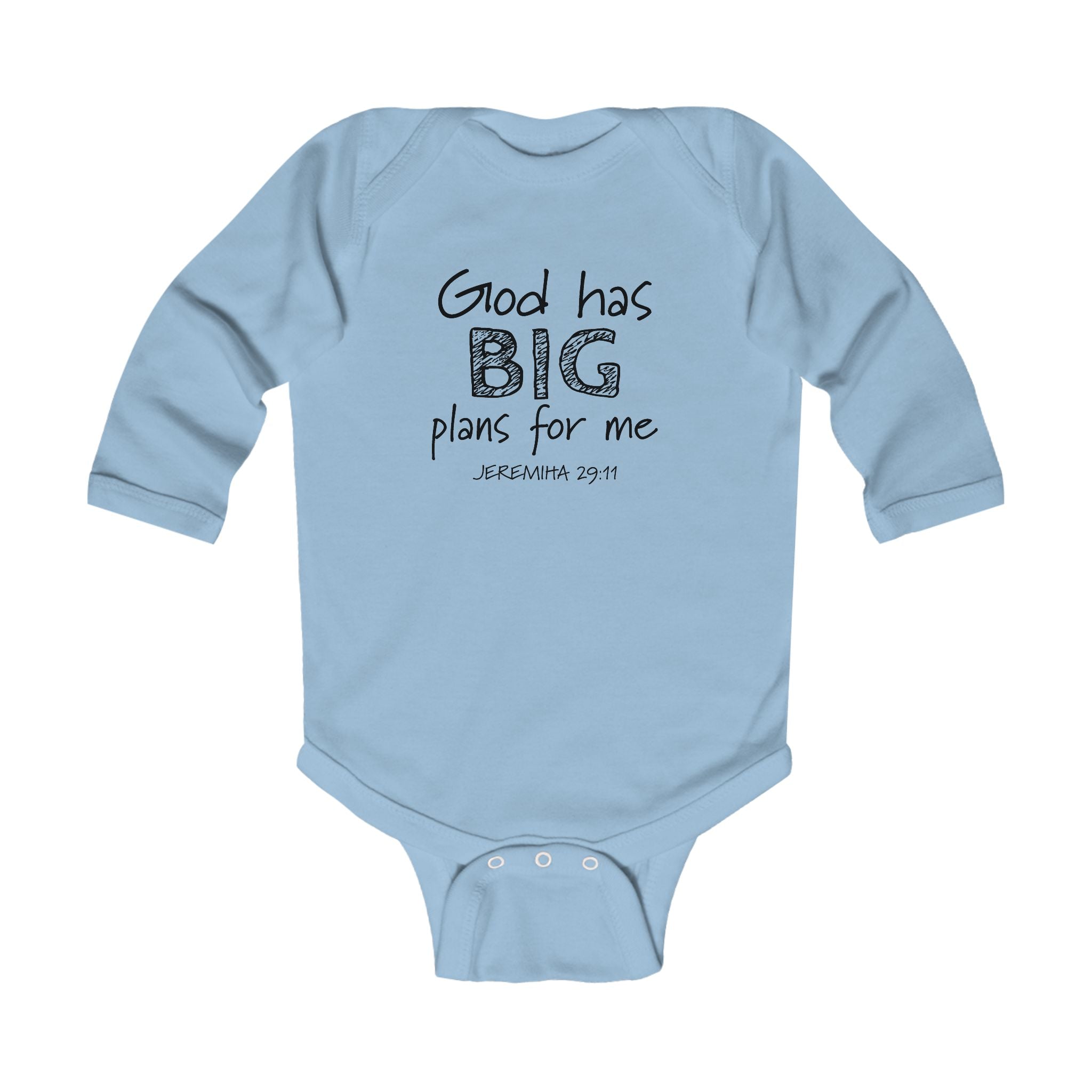 Faith Based Infant Long Sleeve Onesie - God Has Big Plans For Me | Kids clothes by atgodanddesigns