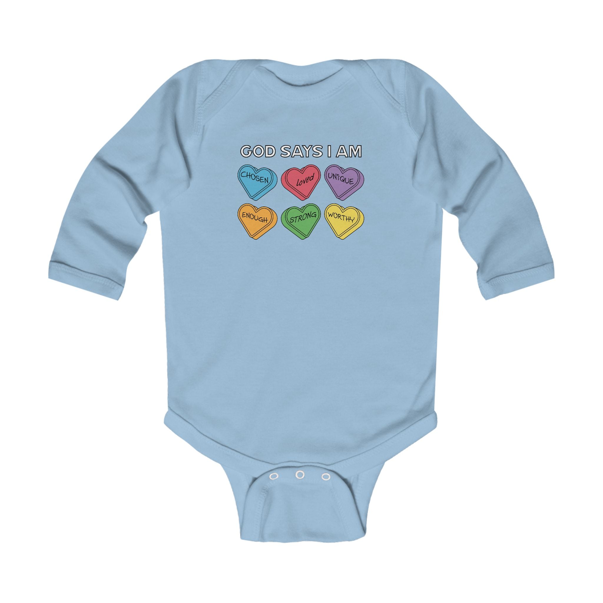Faith Based Infant Long Sleeve Onesie - God Says I Am | Kids clothes by atgodanddesigns