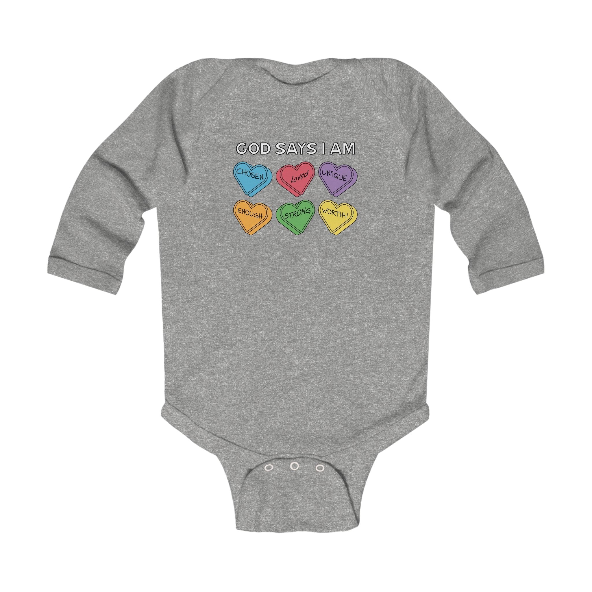 Faith Based Infant Long Sleeve Onesie - God Says I Am | Kids clothes by atgodanddesigns