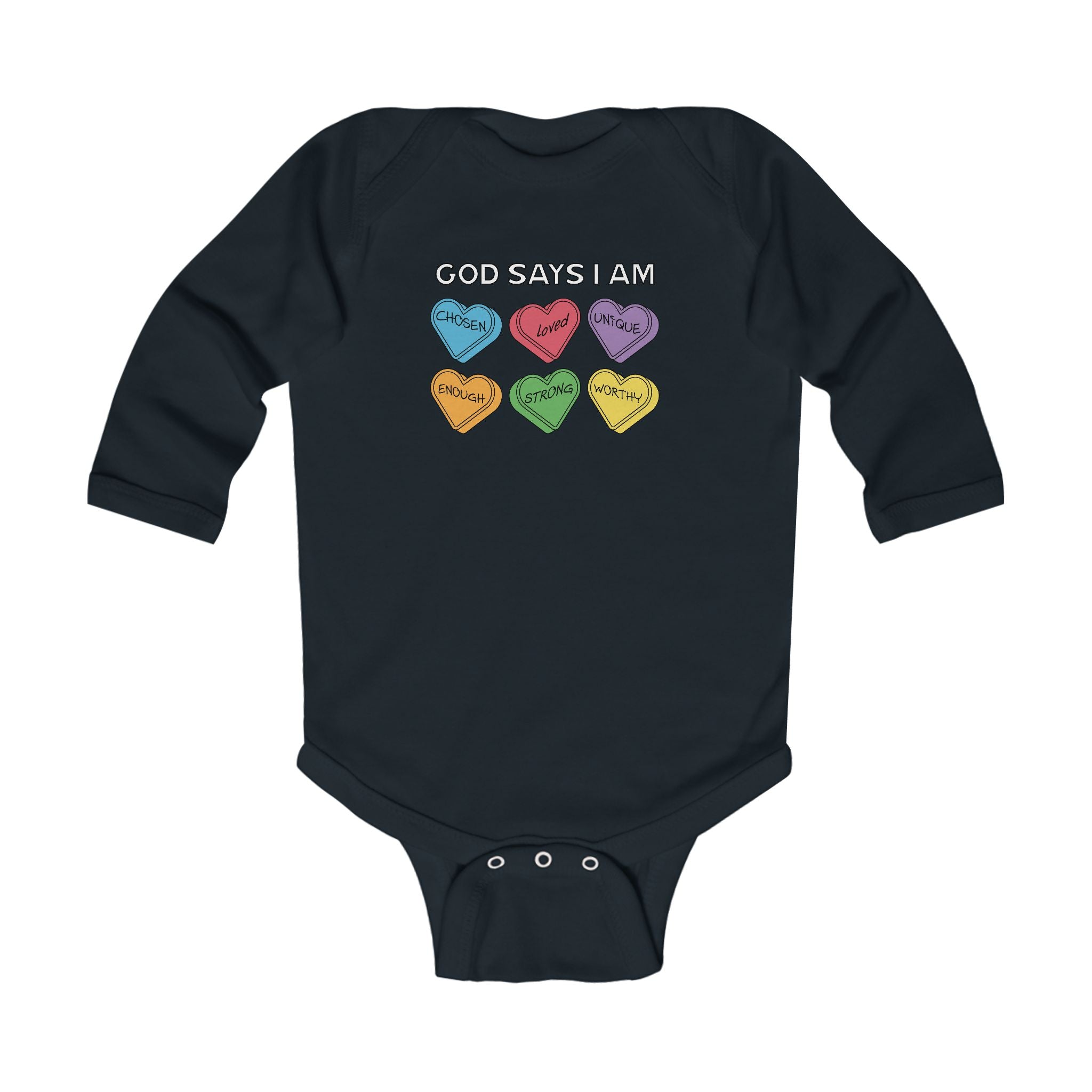 Faith Based Infant Long Sleeve Onesie - God Says I Am | Kids clothes by atgodanddesigns