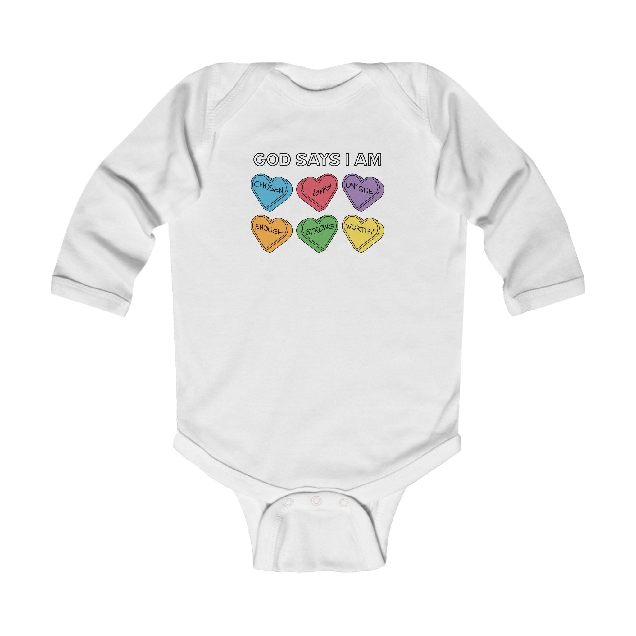 Faith Based Infant Long Sleeve Onesie - God Says I Am | Kids clothes by atgodanddesigns