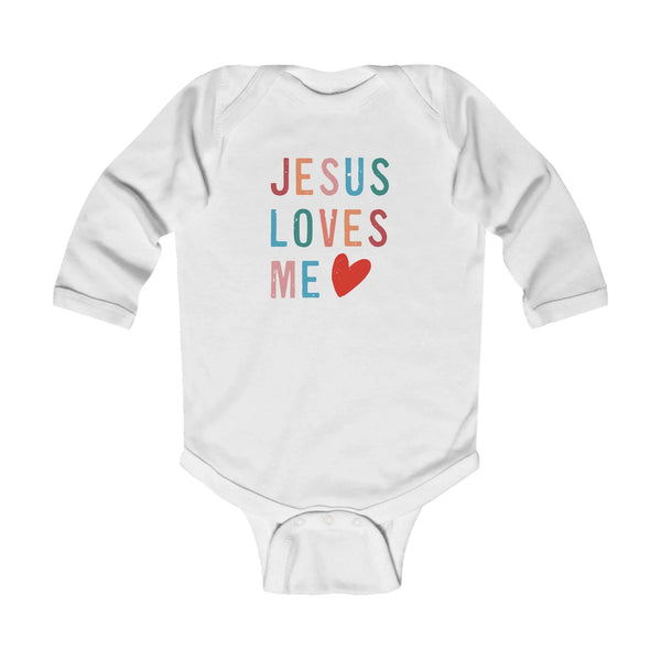 Faith Based Infant Long Sleeve Onesie - Jesus Loves Me | Kids clothes by atgodanddesigns