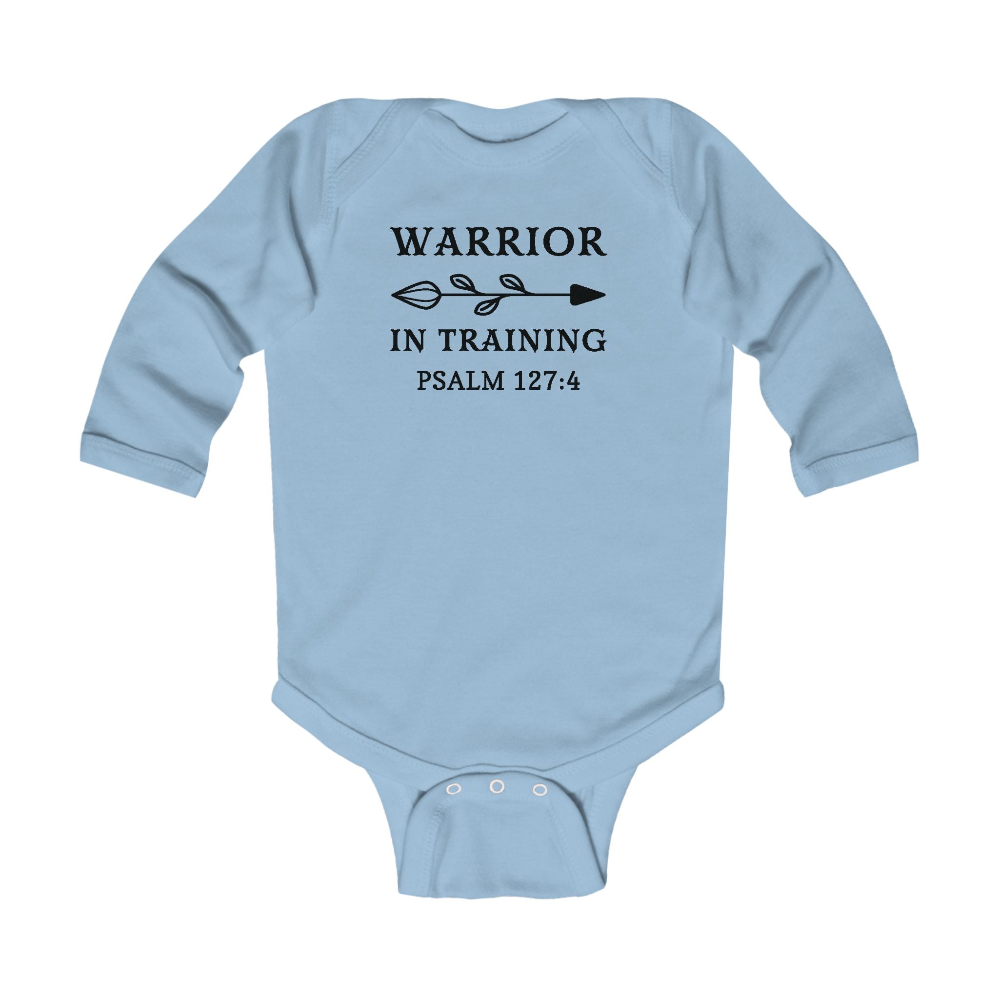 Faith Based Infant Long Sleeve Onesie - Warrior In Training | Kids clothes by atgodanddesigns