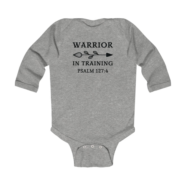 Faith Based Infant Long Sleeve Onesie - Warrior In Training | Kids clothes by atgodanddesigns