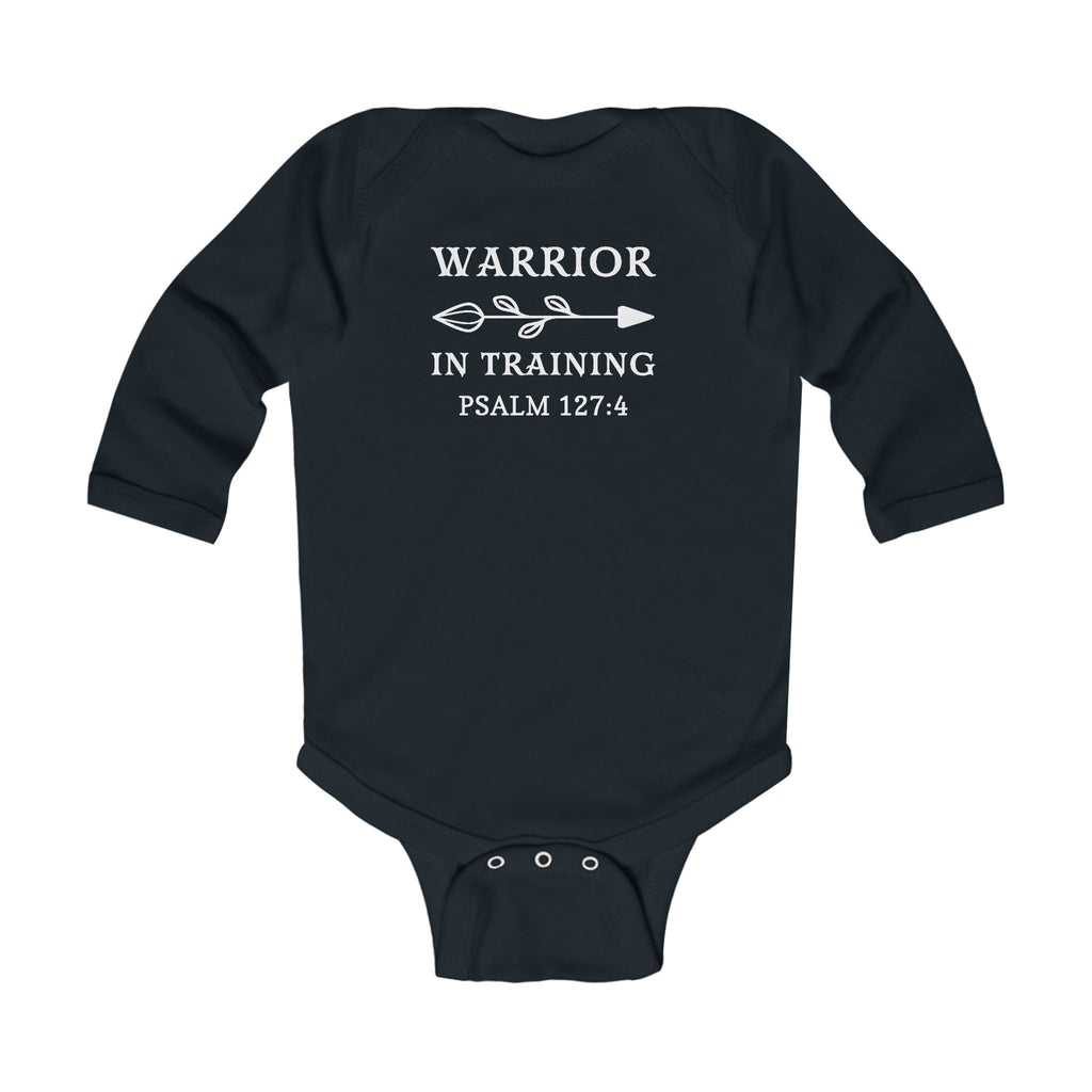 Faith Based Infant Long Sleeve Onesie - Warrior In Training | Kids clothes by atgodanddesigns