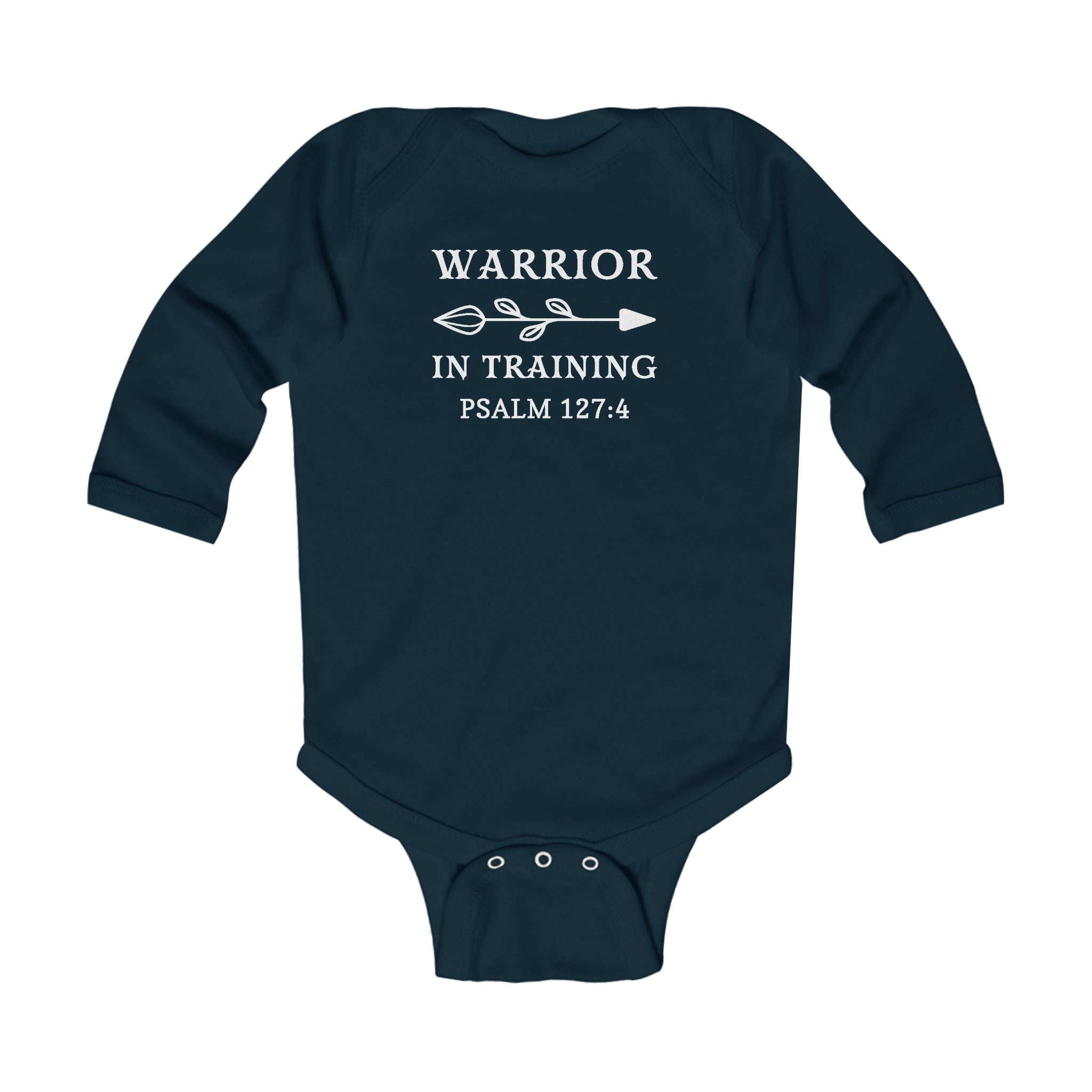 Faith Based Infant Long Sleeve Onesie - Warrior In Training | Kids clothes by atgodanddesigns