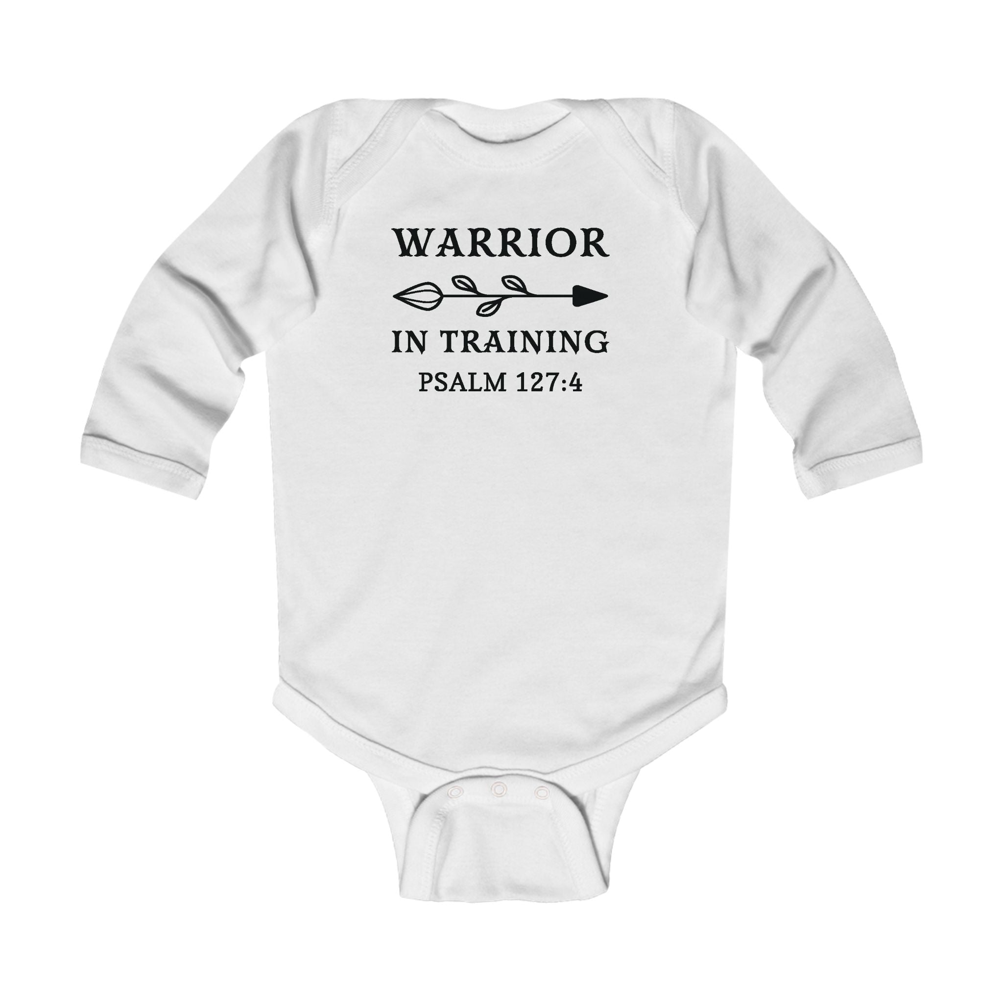 Faith Based Infant Long Sleeve Onesie - Warrior In Training | Kids clothes by atgodanddesigns