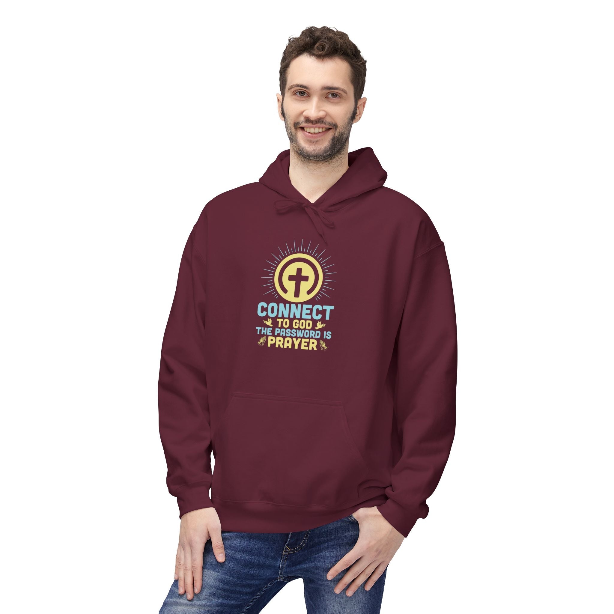 Faith Based Men's Fleece Hoodie - Connect To God The Password Prayer | Hoodie by atgodanddesigns