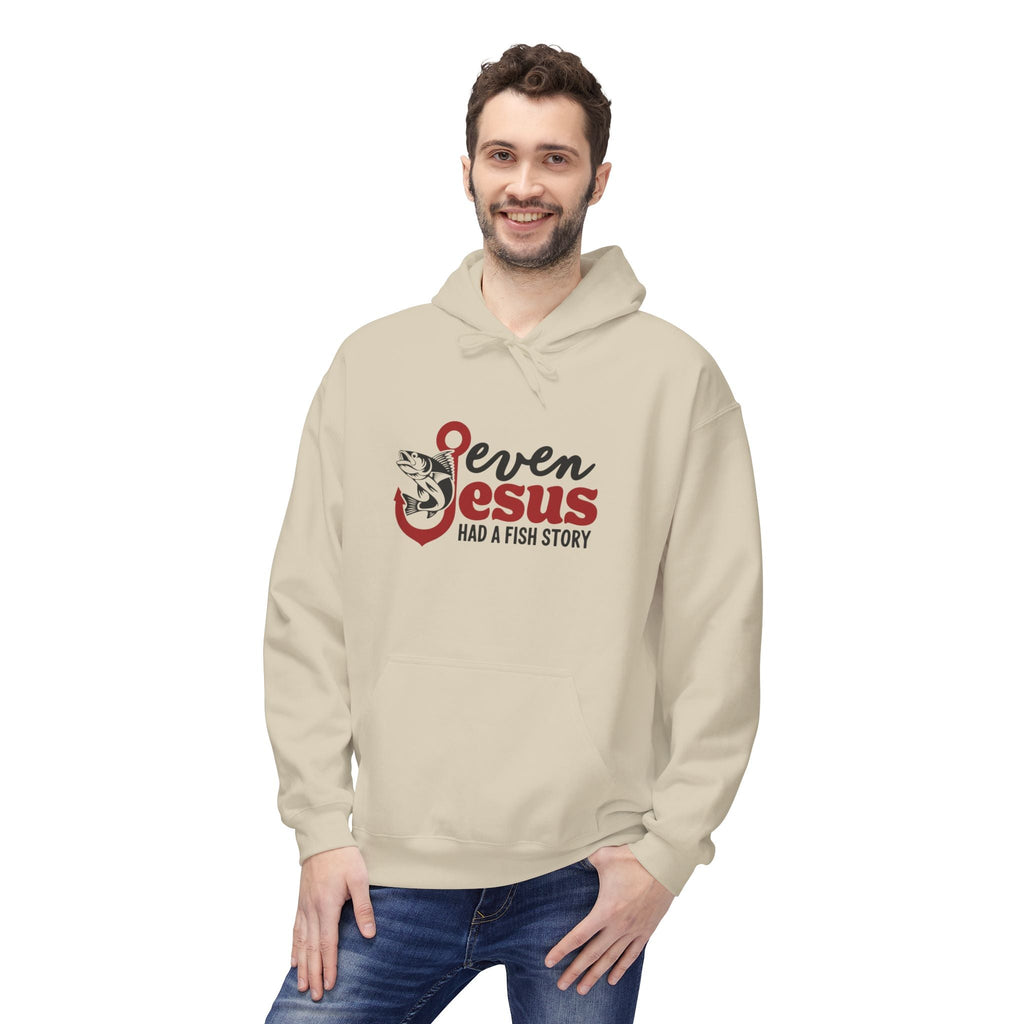 Faith Based Men's Fleece Hoodie - Even Jesus Had A Fishing Story | Hoodie by atgodanddesigns
