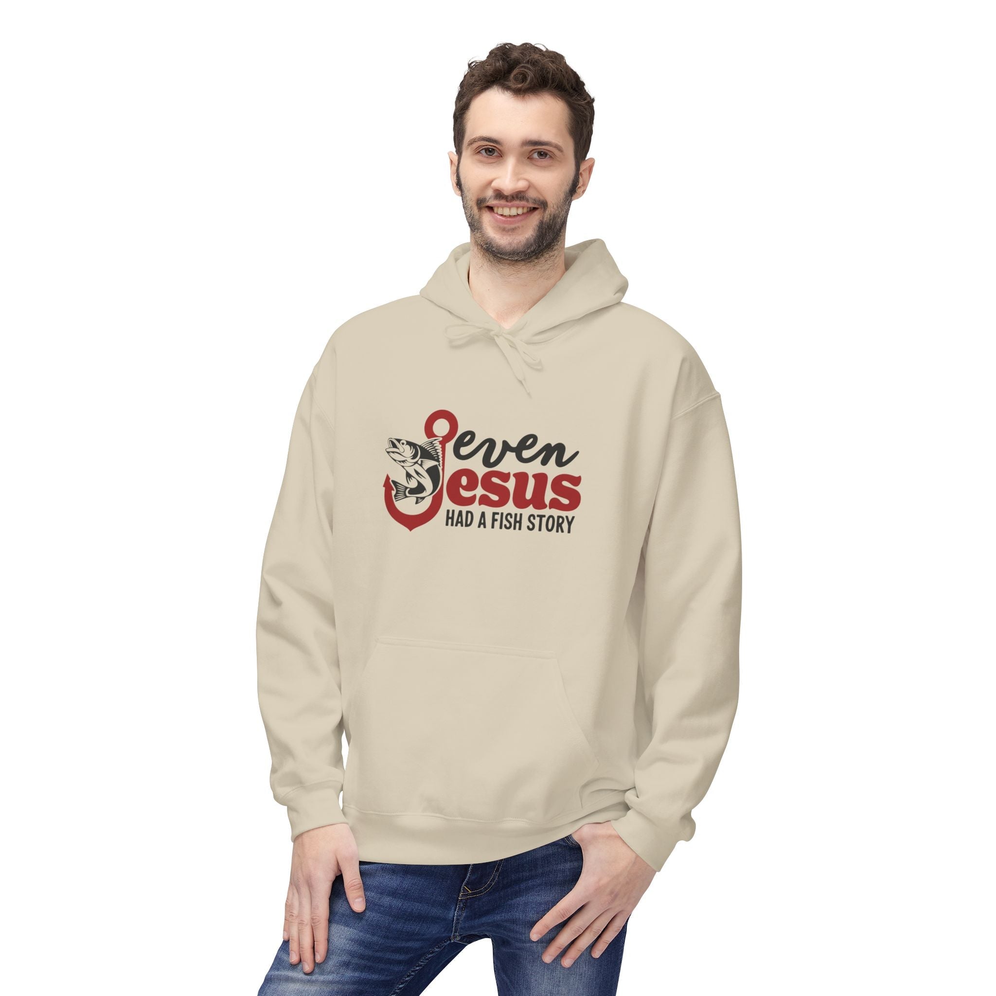 Faith Based Men's Fleece Hoodie - Even Jesus Had A Fishing Story | Hoodie by atgodanddesigns