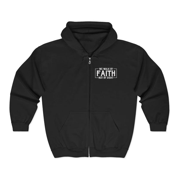 Faith Based Men's Full Zip Hooded Sweatshirt - We Walk By FAITH Not By Sight | Hoodie by atgodanddesigns