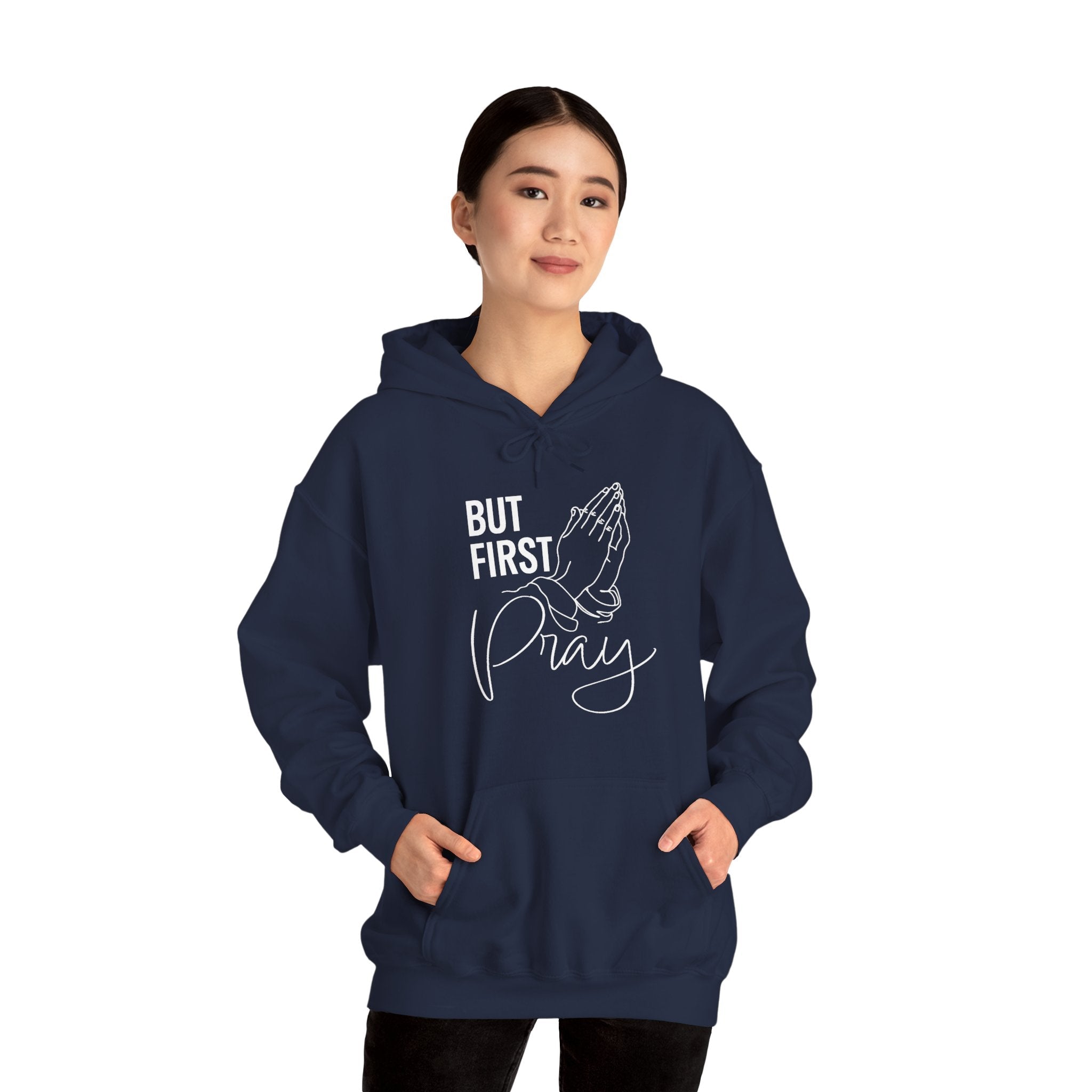 Faith Based Men's Hoodie - But First Pray | Hoodie by atgodanddesigns