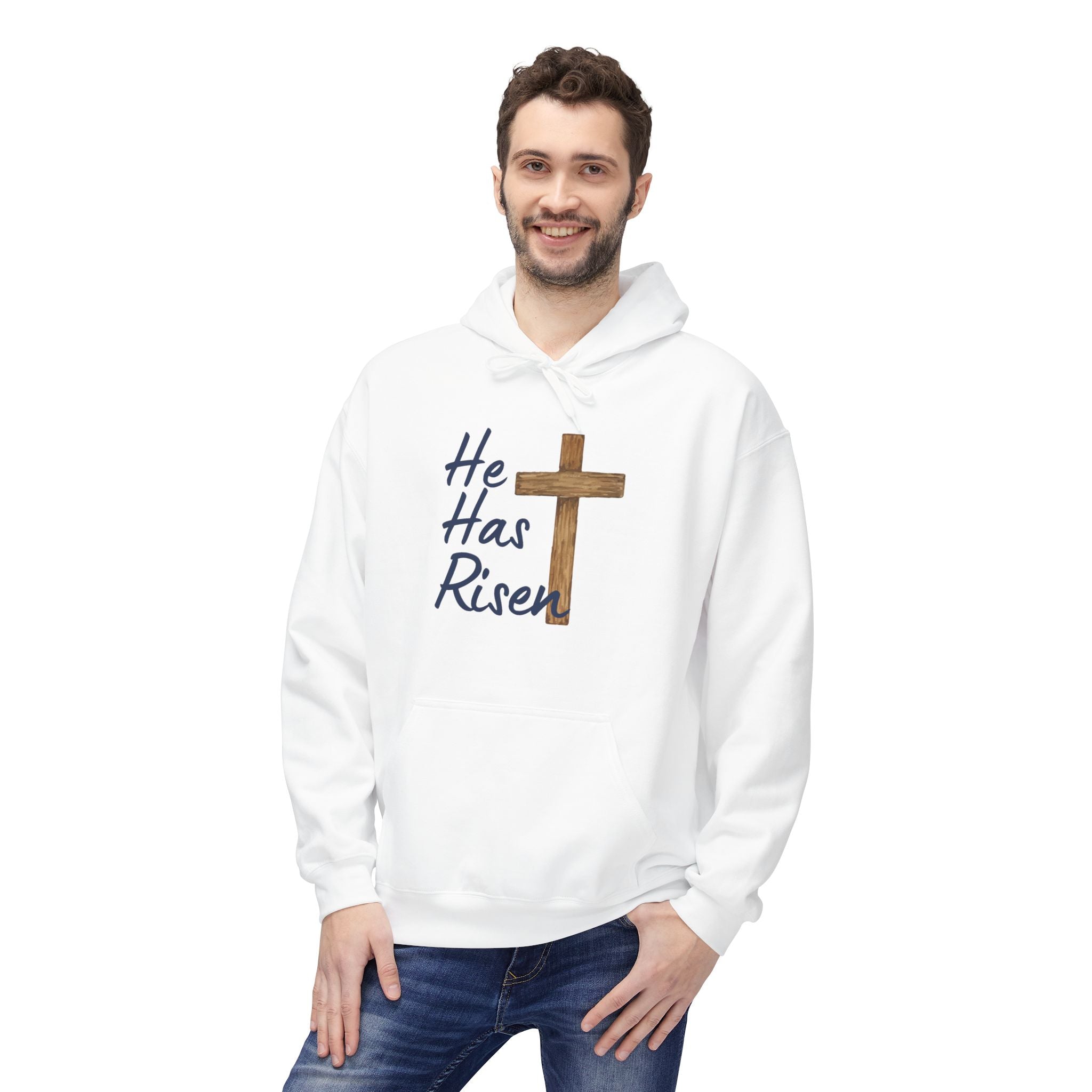 Faith Based Men's Hoodie - He Has Risen | Hoodie by atgodanddesigns