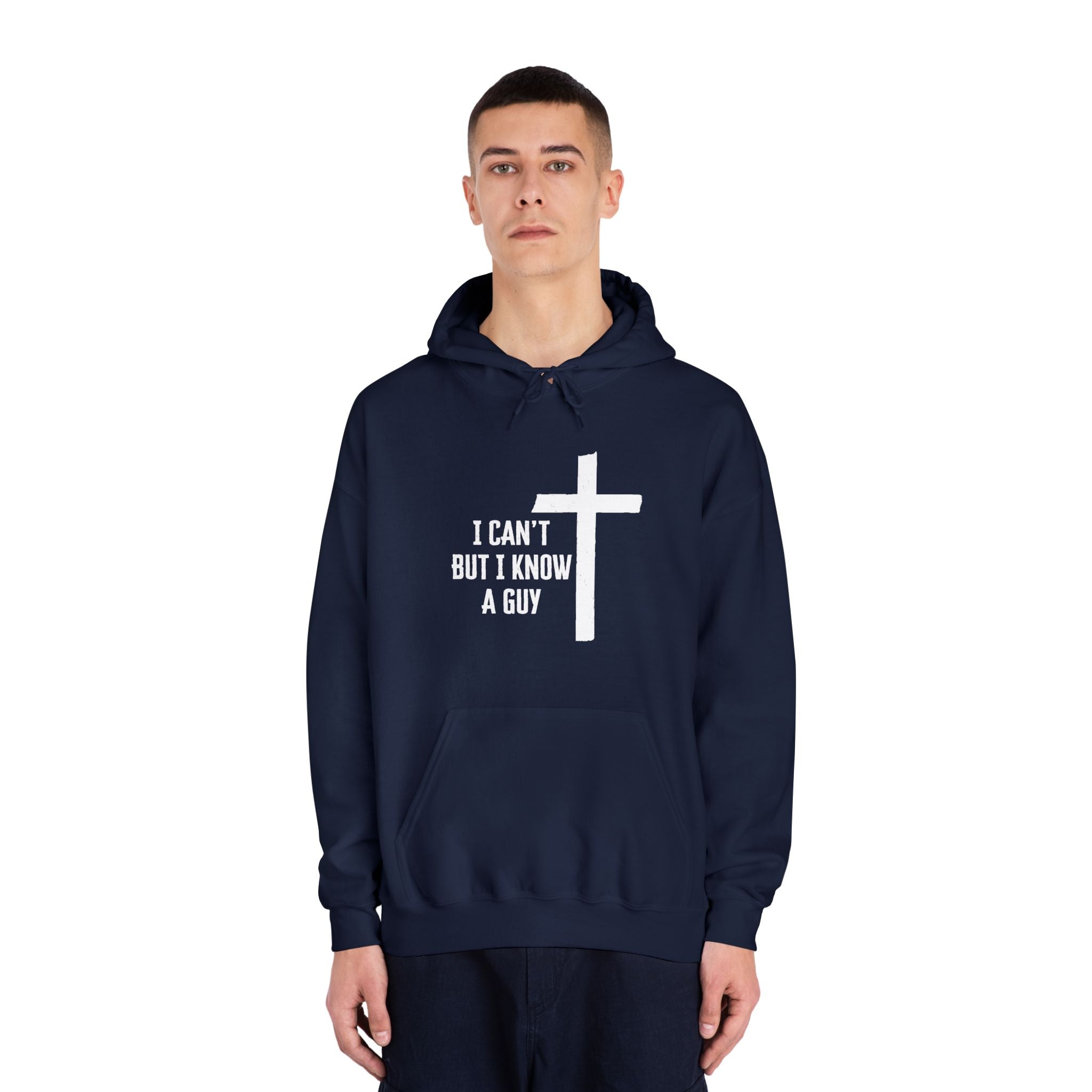 Faith Based Men's Hoodie - I Can't But I Know A Guy | Hoodie by atgodanddesigns